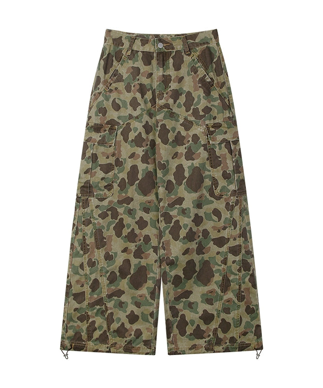 野生zerocircle迷彩工装裤女春夏设计感宽松显瘦直筒阔腿休闲裤子