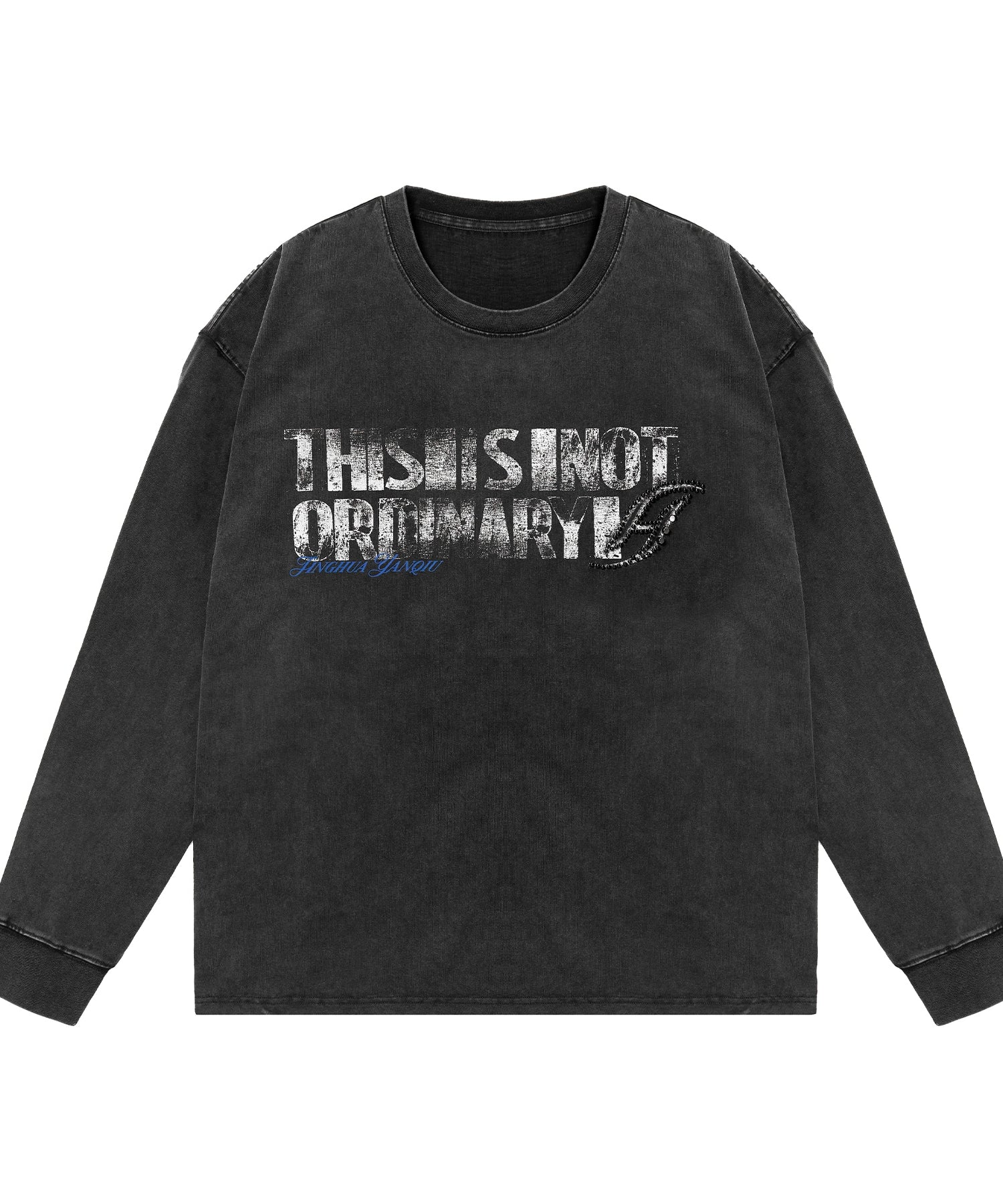 水洗系列丨JHYQ美式重磅320g长袖T恤男打钉宽松做旧字母印花卫衣