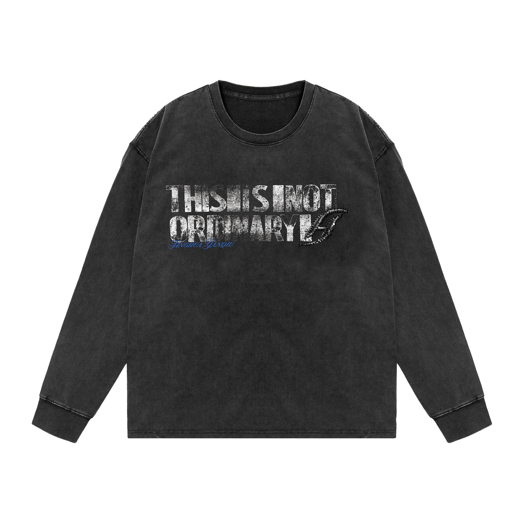 水洗系列丨JHYQ美式重磅320g长袖T恤男打钉宽松做旧字母印花卫衣