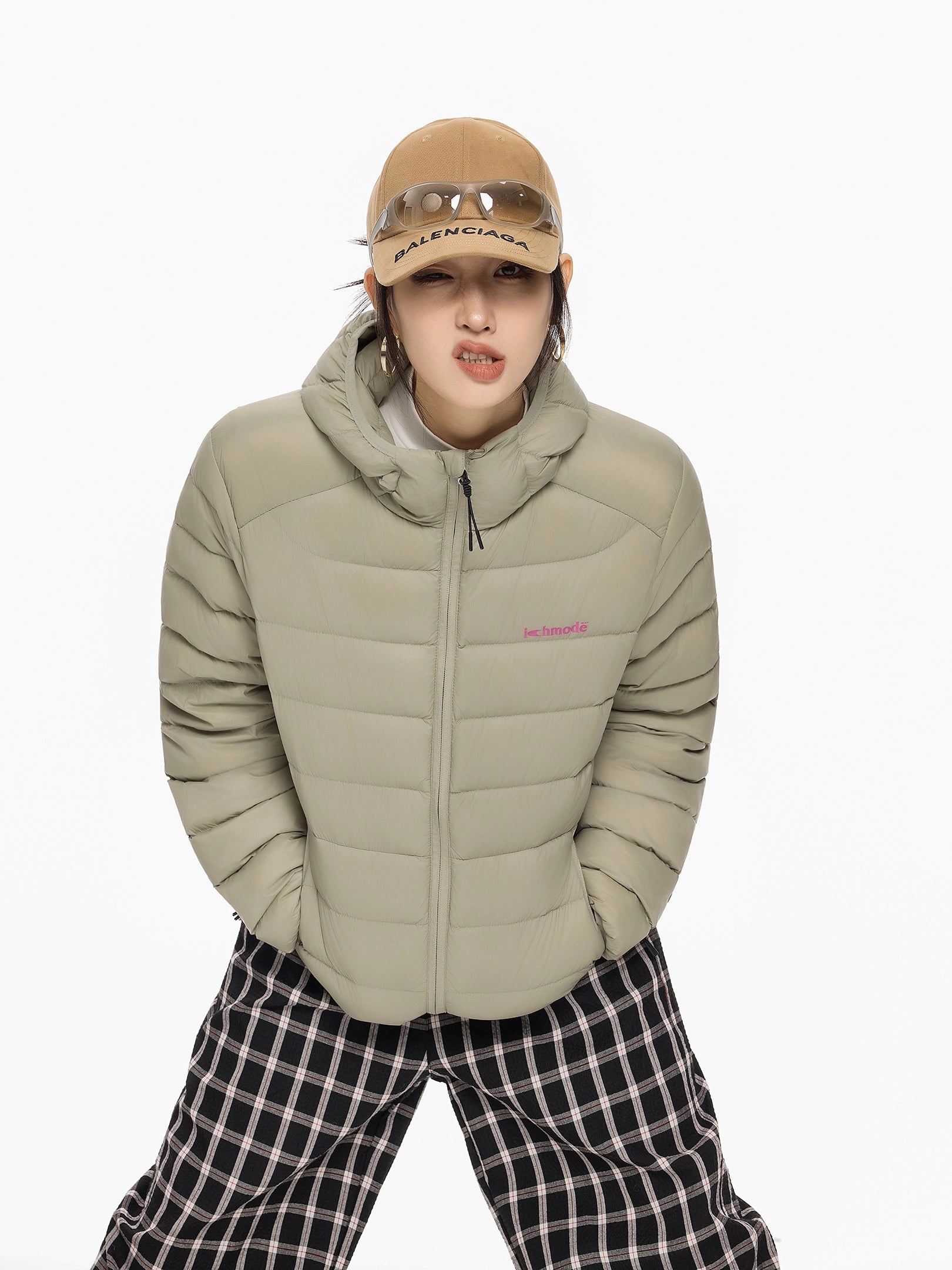 ICH MODE 90白鸭绒美式复古轻薄排骨羽绒服女冬季保暖连帽短外套