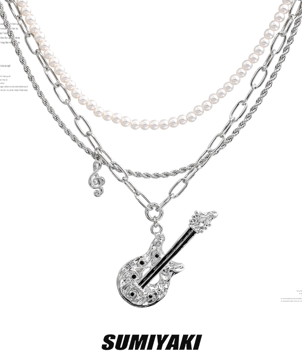 音乐节bi备！SUMIYAKI 朋克吉他系列 双层珍珠项链摇滚风锁骨链
