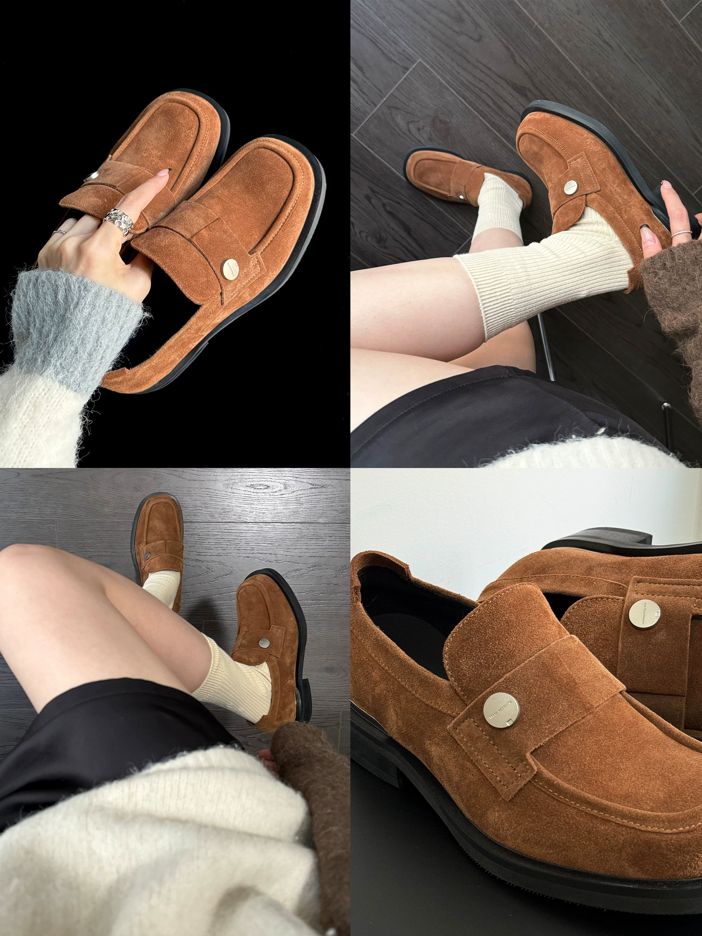 三色金属纽扣乐福真皮皮鞋老钱风日常通勤百搭简约TERRAINCOGNITA