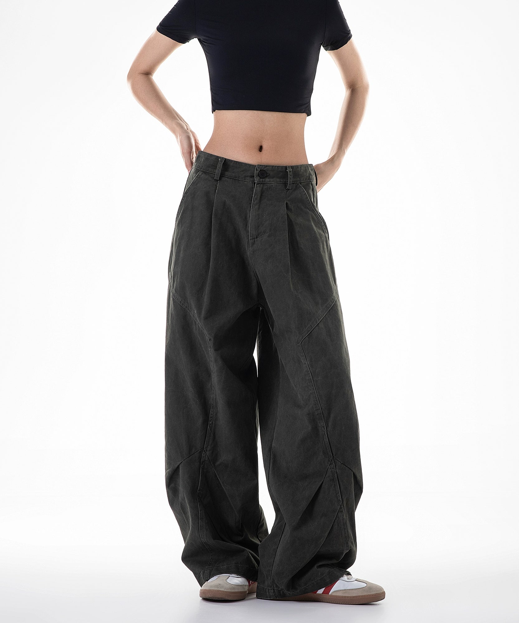 ICH MODE 美式复古白色弯刀裤女夏季宽松bf直筒阔腿裤休闲工装裤