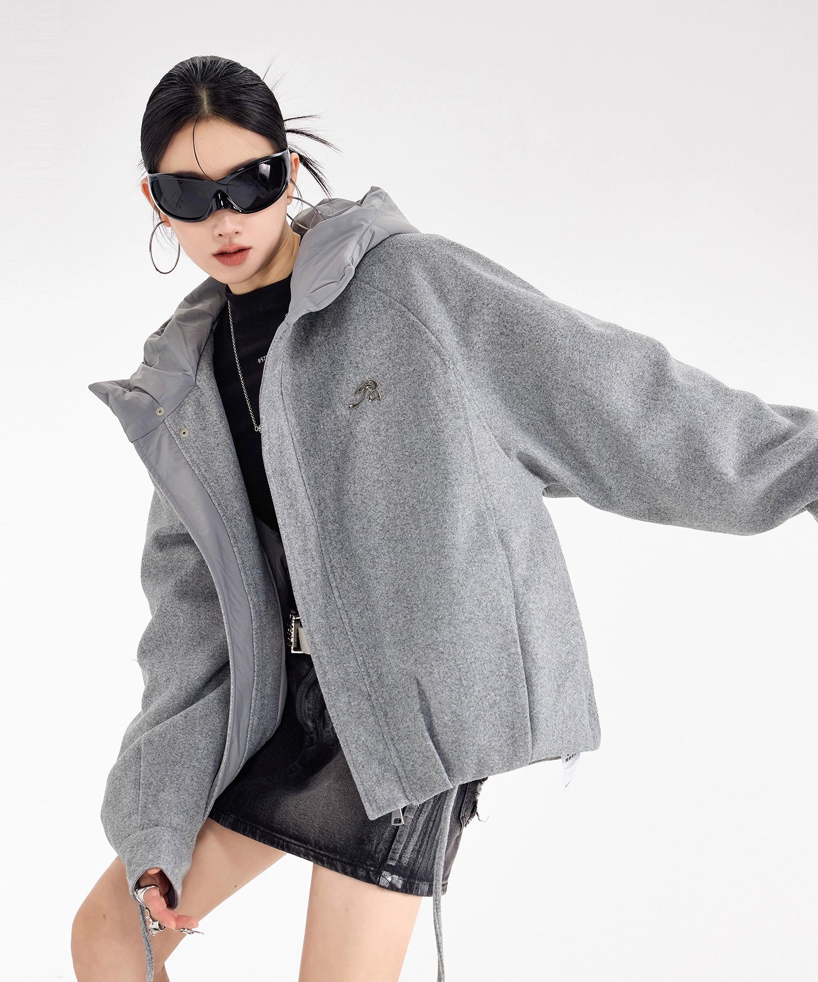 ICH MODE 美式复古拼接连帽棉服女新款冬季宽松保暖棉衣开衫外套