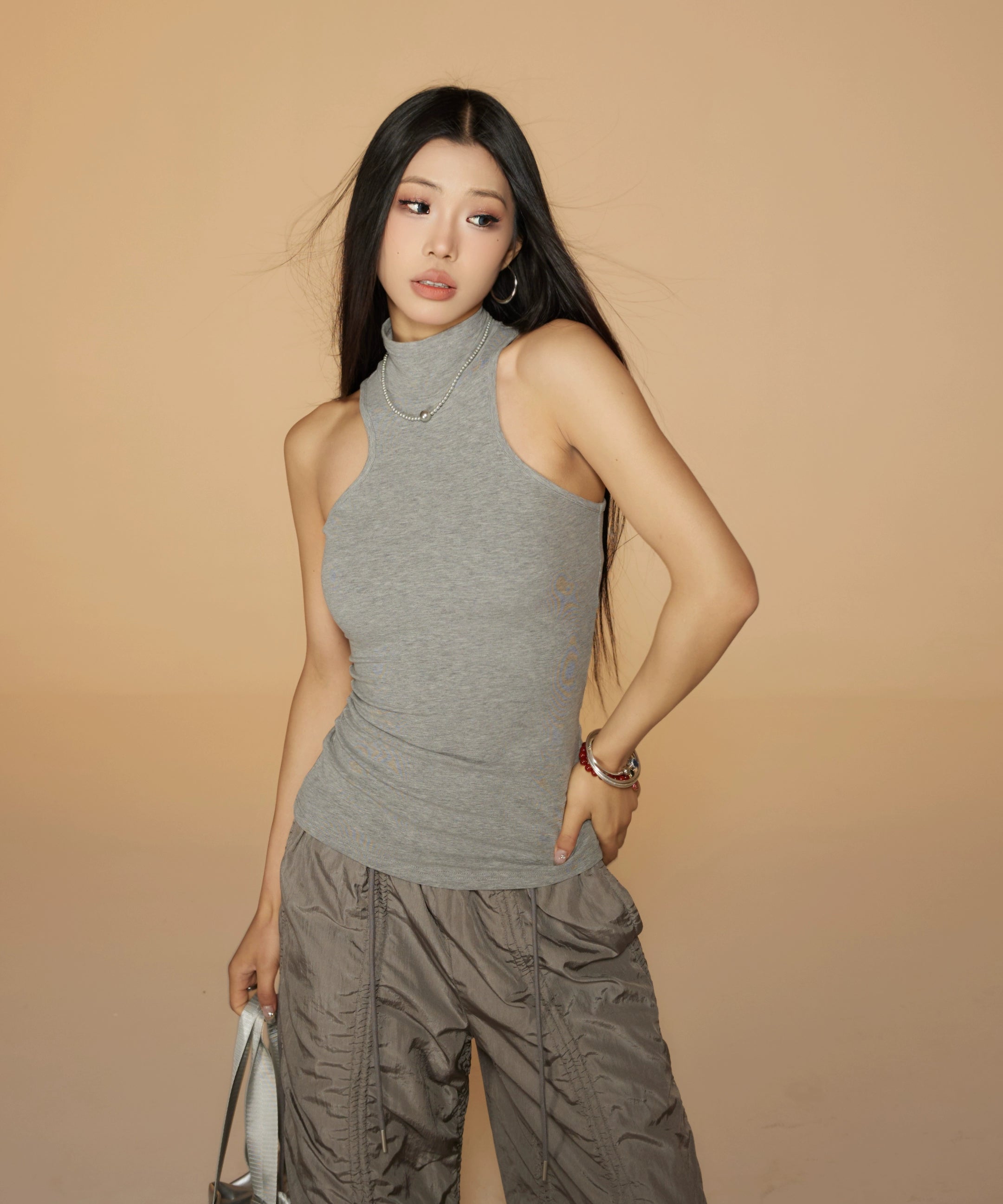 野生zero黑灰白色针织高领工字背心内搭女夏外穿修身辣妹无袖上衣