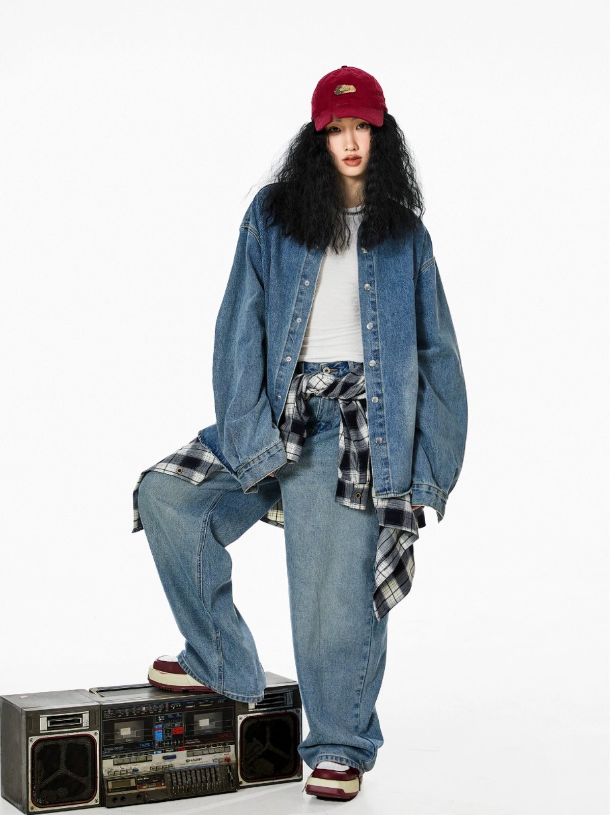 ICH MODE 美式复古牛仔衬衫女2025秋冬新款宽松衬衣外套长袖上衣