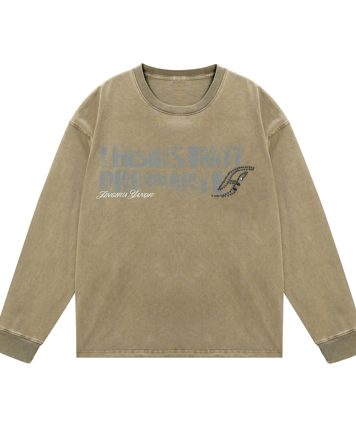 水洗系列丨JHYQ美式重磅320g长袖T恤男打钉宽松做旧字母印花卫衣