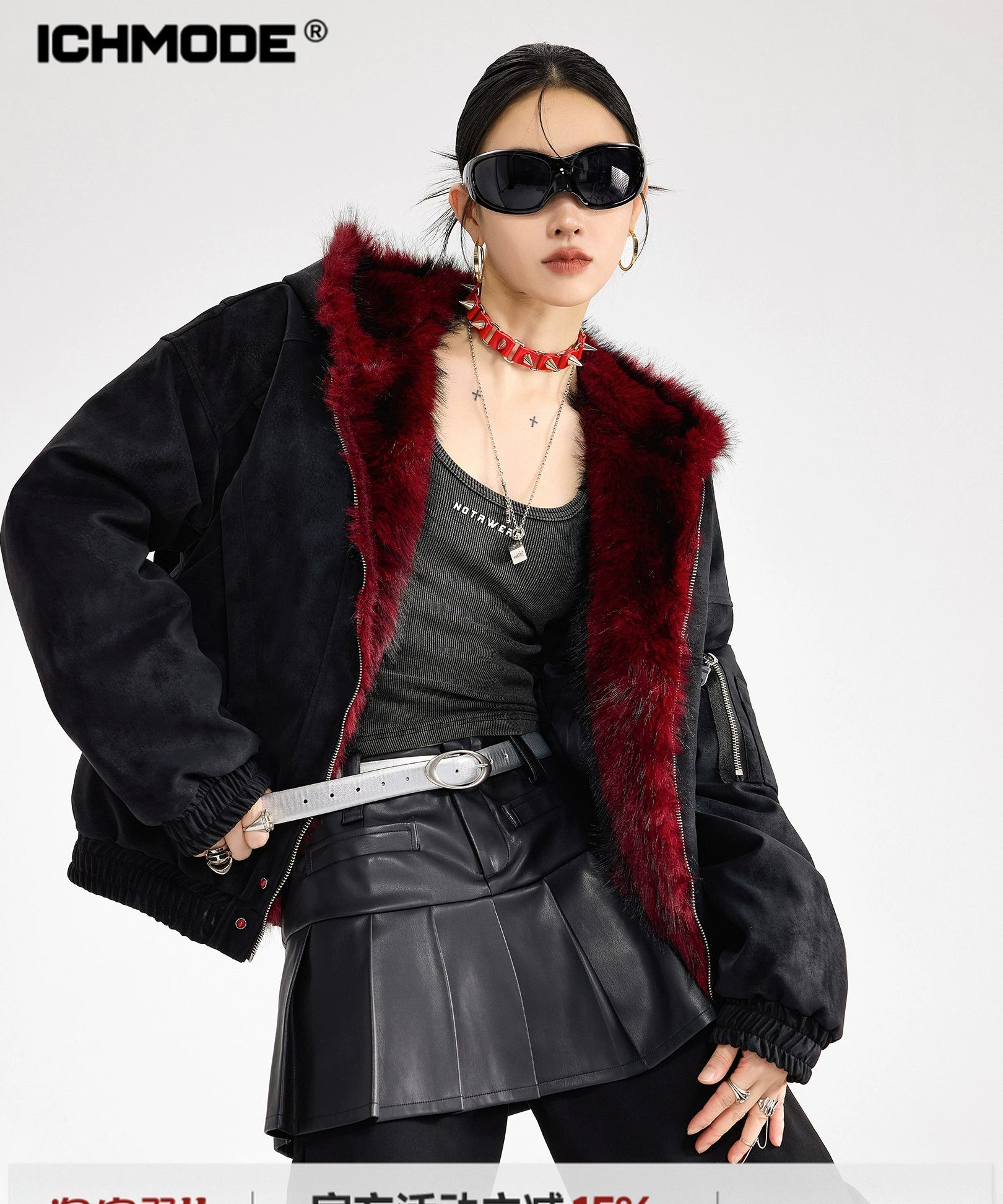 ICH MODE 美式复古座山雕连帽棉服女秋冬季宽松工装短外套小棉袄