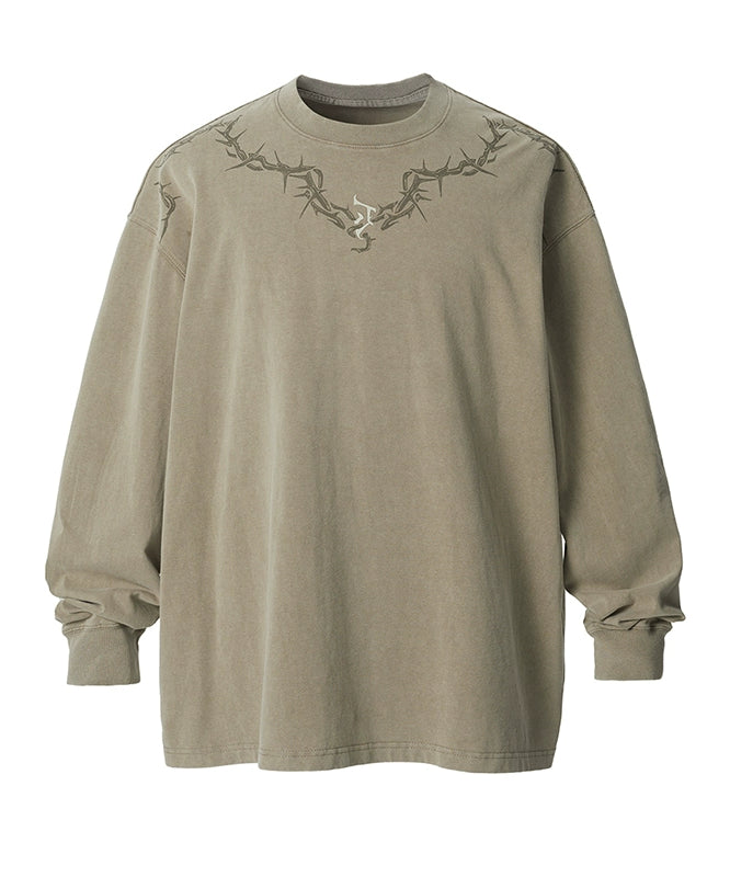 【邓为同款】JHYQ荆棘印花重磅320g水洗美式长袖t恤男宽松卫衣男