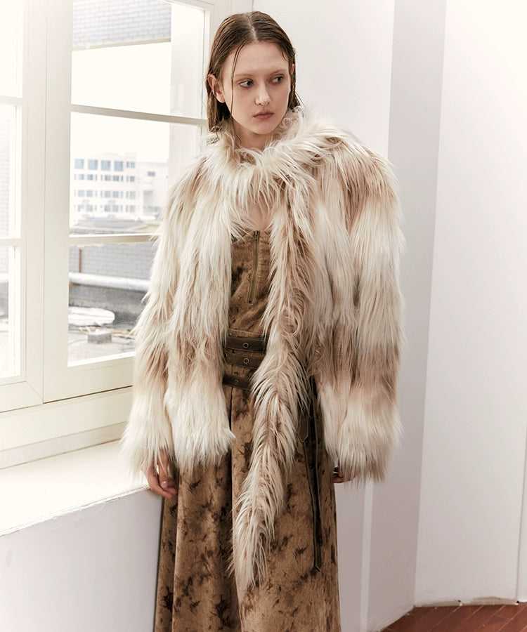 2th Desire原创环保皮草外套女秋冬毛绒保暖中长款加厚大衣外套