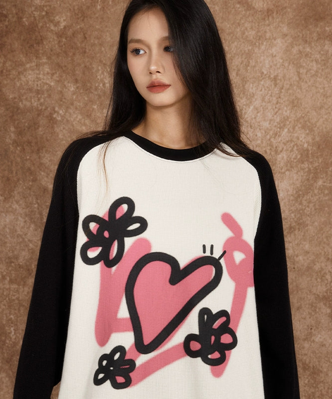 eeeeArtmonster爱心华夫格长袖男女潮流秋季美式宽松T恤ins上衣