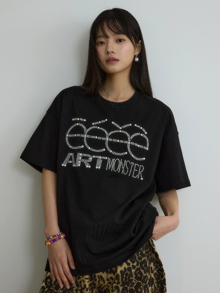“珠光宝气”|eeee小众设计感珍珠字母短袖宽松基础LOGO多色T恤夏