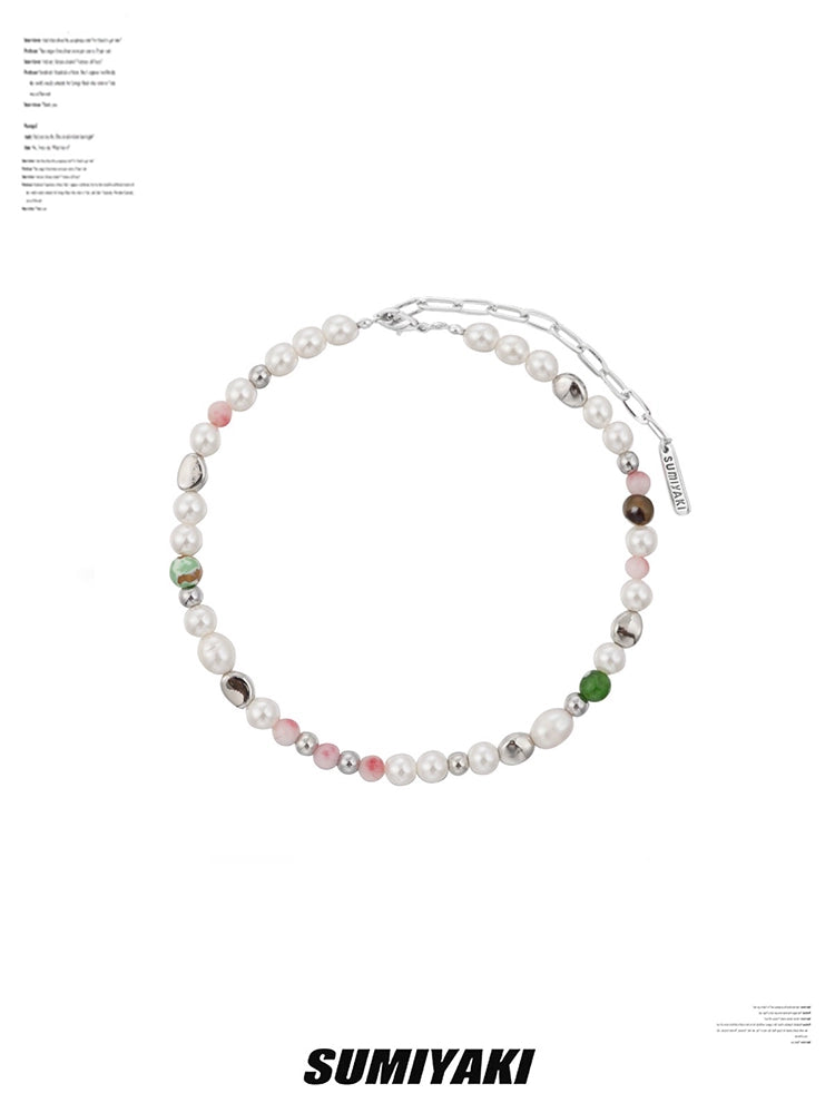 春天这样搭！SUMIYAKI 甜酷风腮红珍珠拼色项链百搭锁骨链