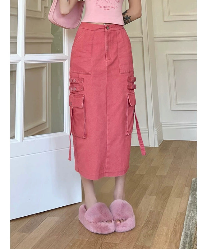 野生zerocircle绿色半身裙女春夏设计感高腰显瘦开叉中长工装裙子