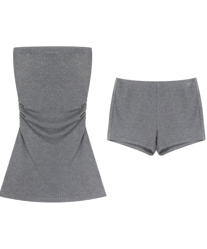 野生zero性感辣妹抹胸两件套装女夏季一字领露肩修身显瘦无袖上衣