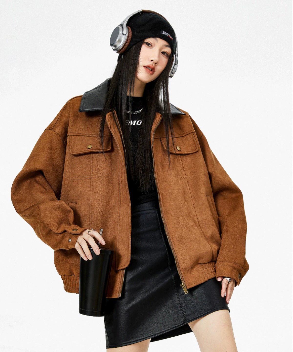 ICH MODE 美式复古巴恩风麂皮绒外套女2025新款秋冬工装夹克上衣