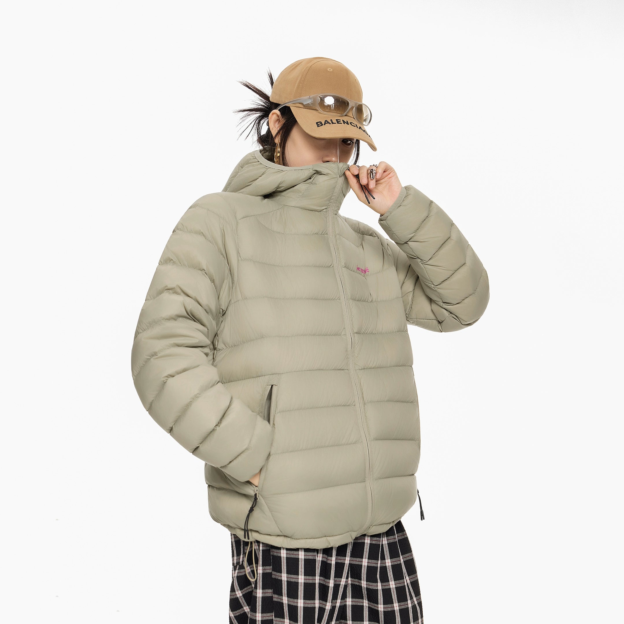 ICH MODE 90白鸭绒美式复古轻薄排骨羽绒服女冬季保暖连帽短外套