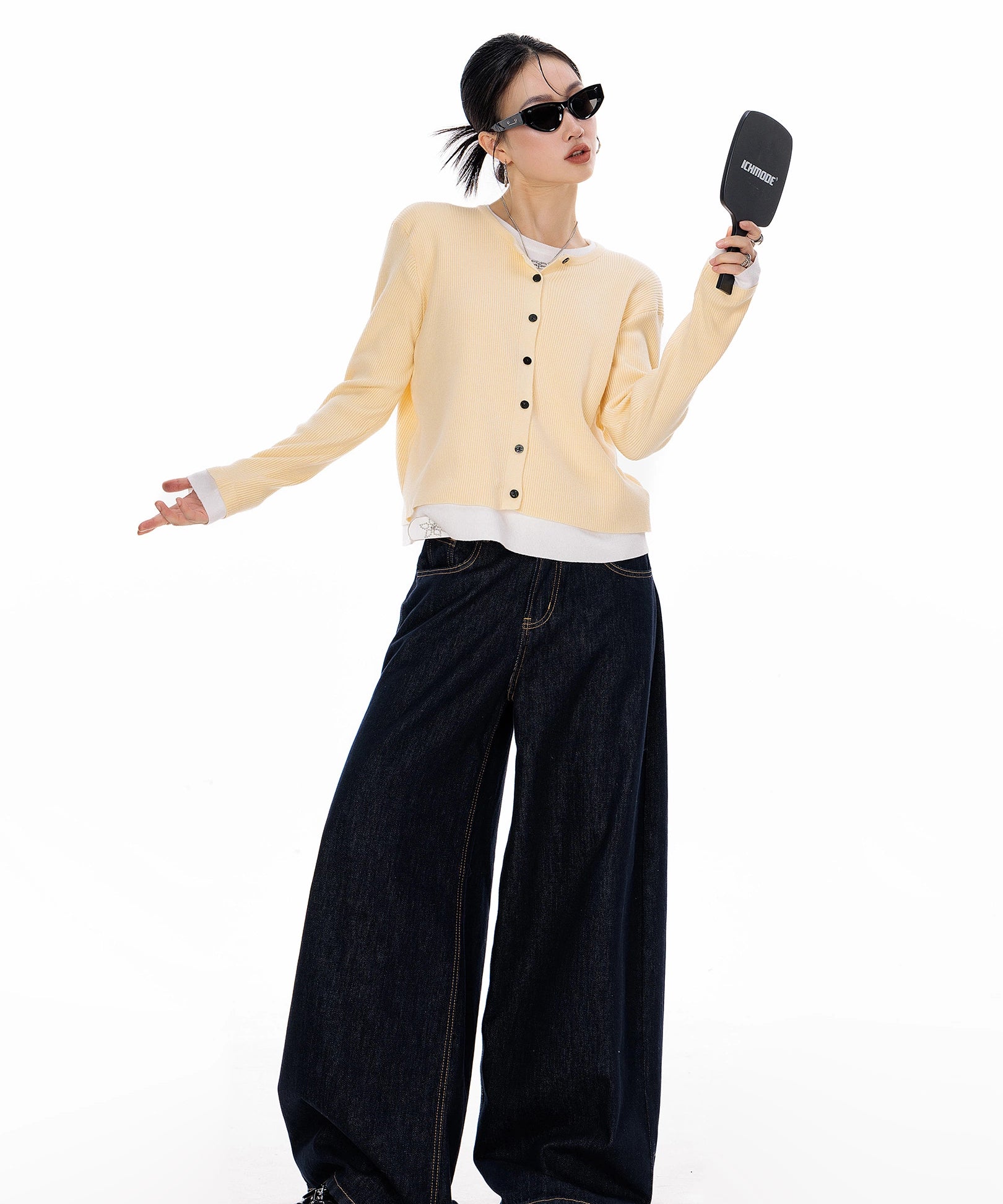 ICH MODE 美式复古修身针织开衫女2025秋冬新款外搭长袖毛衣外套