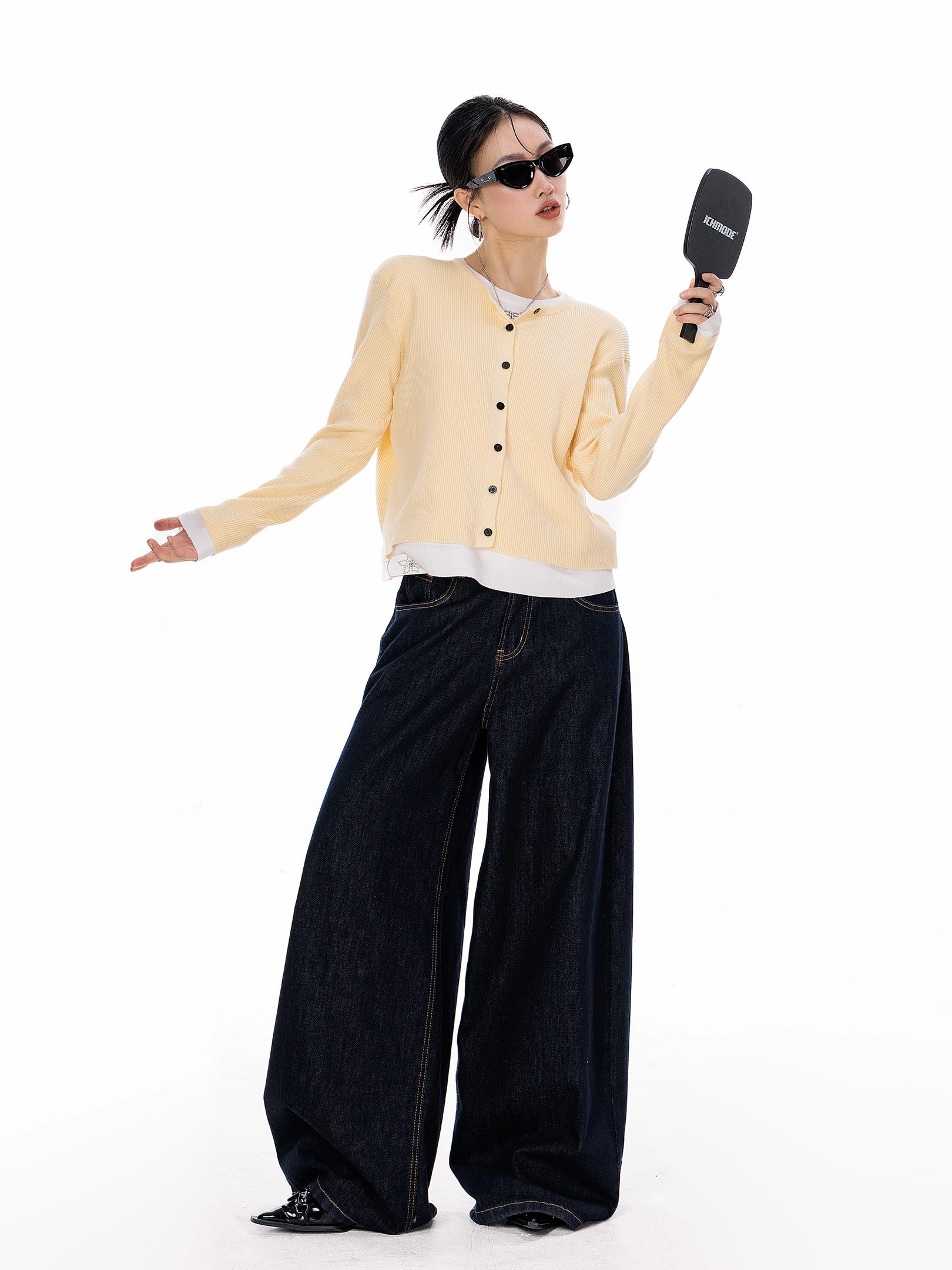 ICH MODE 美式复古修身针织开衫女2025秋冬新款外搭长袖毛衣外套