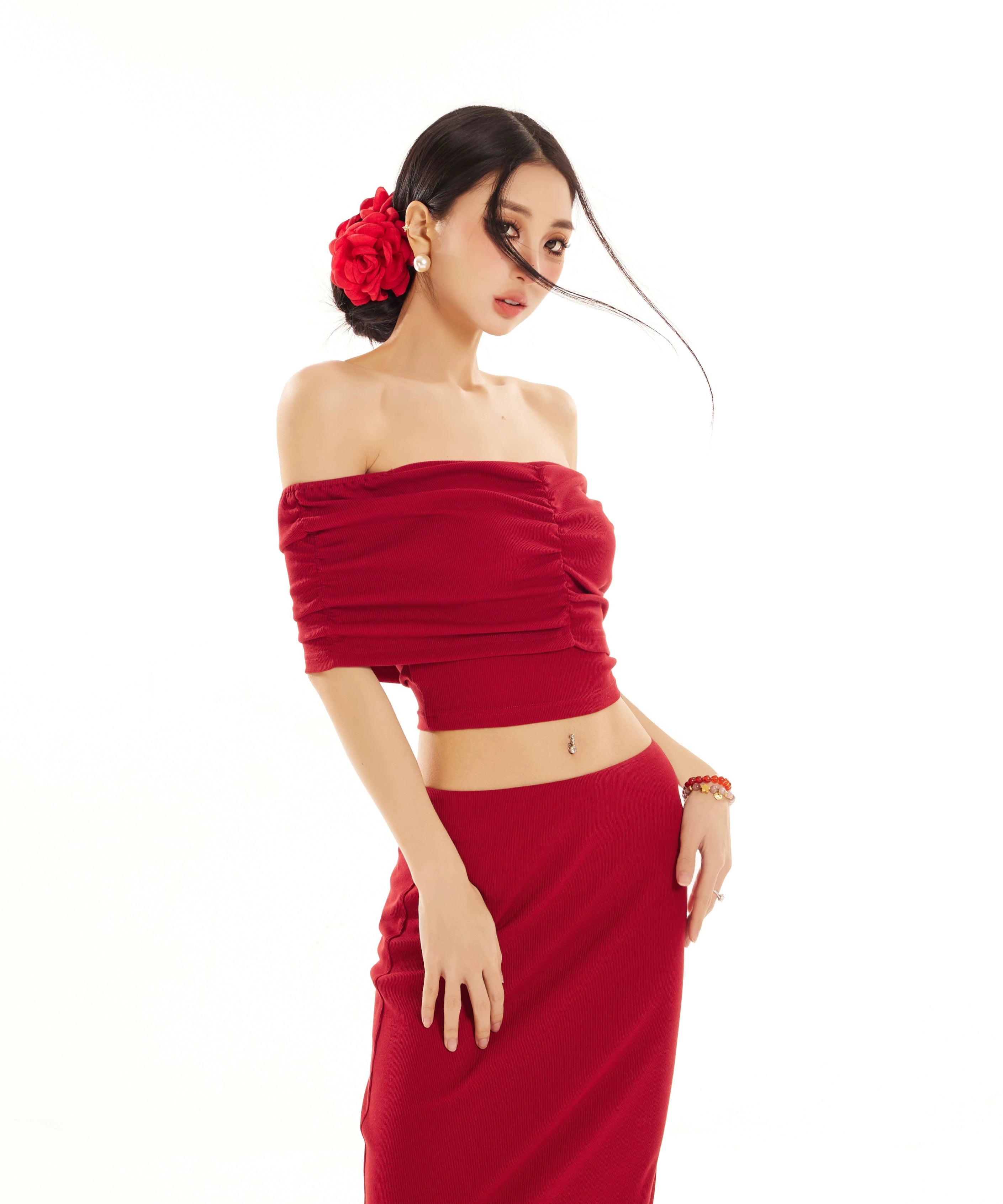 野生zerocircle辣妹高级感套装裙女夏季修身一字肩上衣包臀长裙子