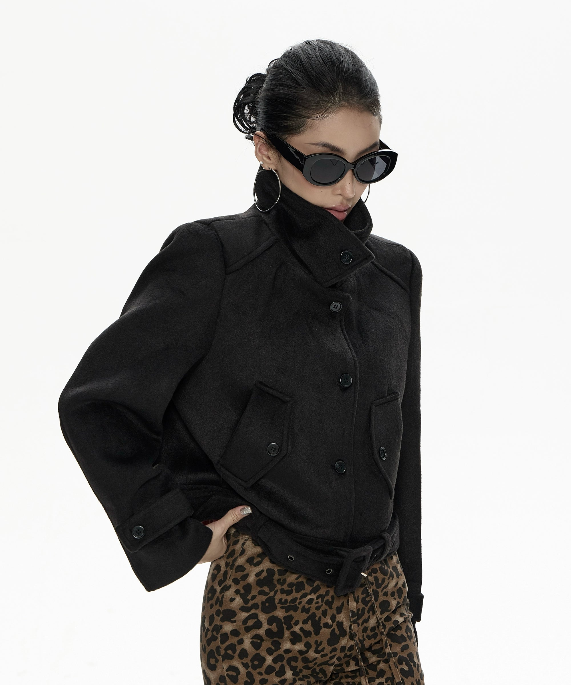 野生zero立领宽松毛呢外套女秋冬新款设计感小众加厚显瘦长袖上衣