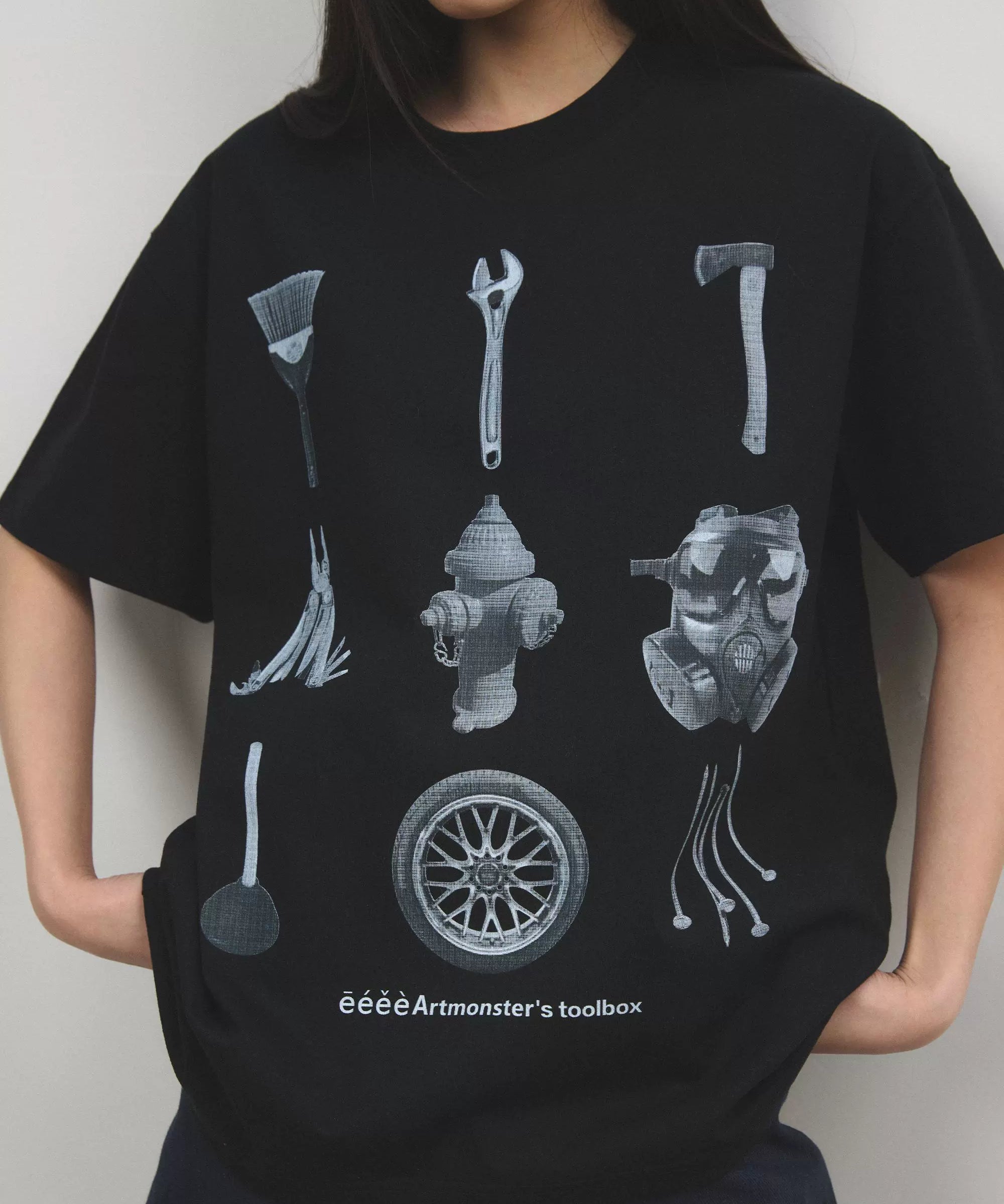 “百宝箱”| eeee复古五金工具箱印花短袖黑白艺术创意T恤宽松夏