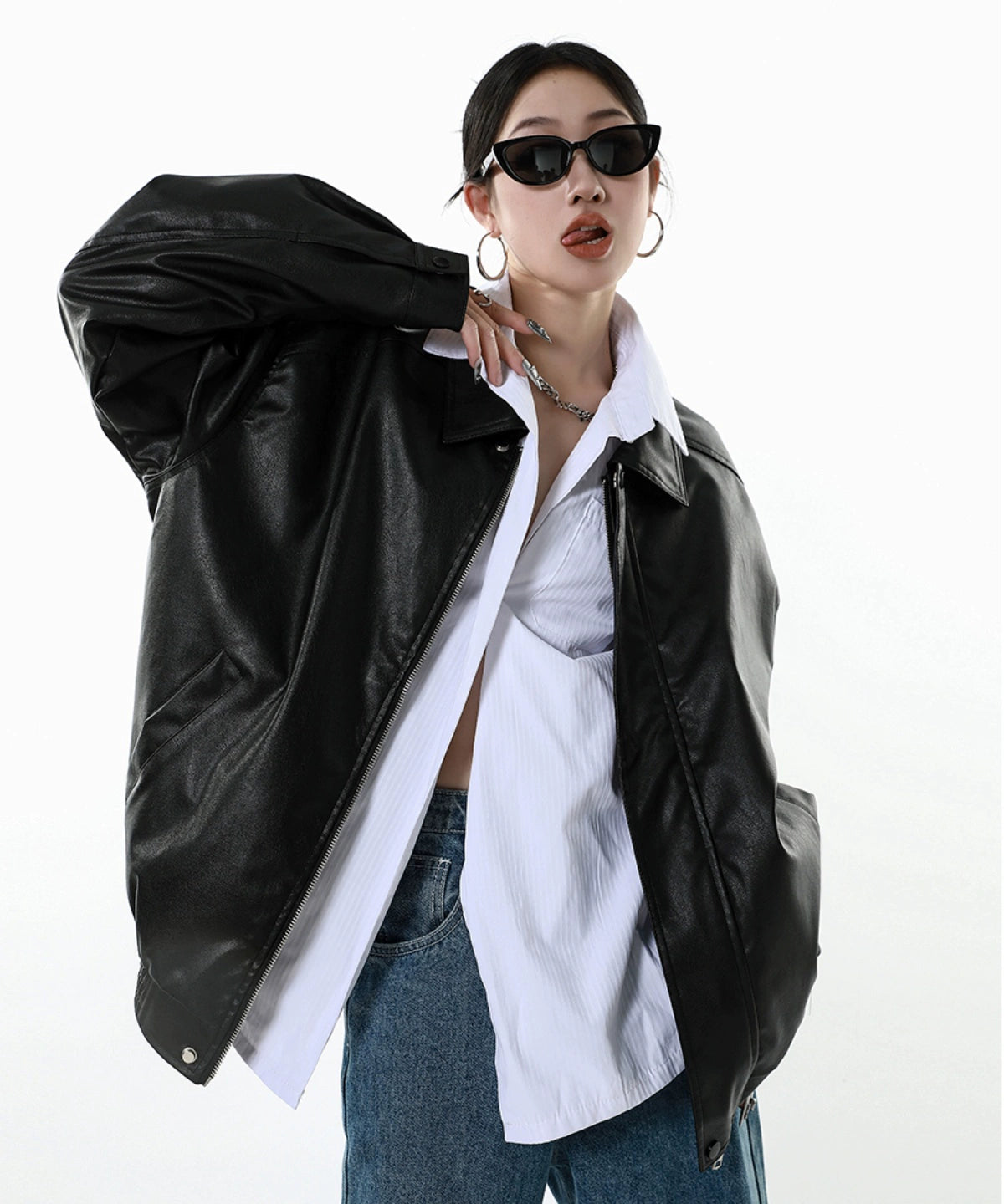 ICH MODE 美式复古棕色皮衣外套女秋冬美拉德皮夹克开衫上衣新款