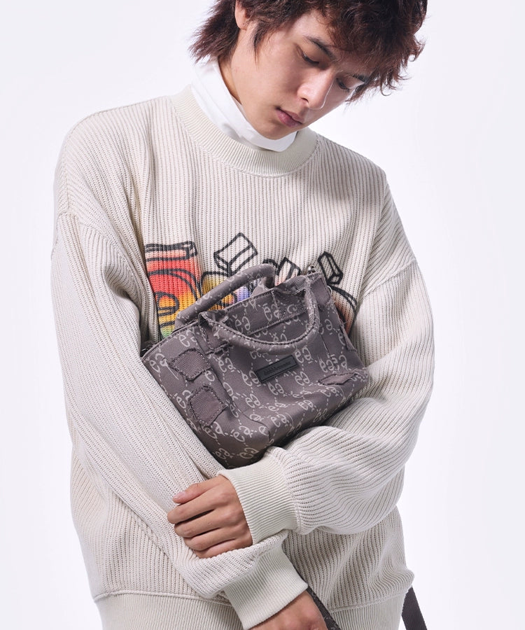 eeeeArtmonster"福美"满印复古帆布包韩版潮流贴布拼接手提斜挎包