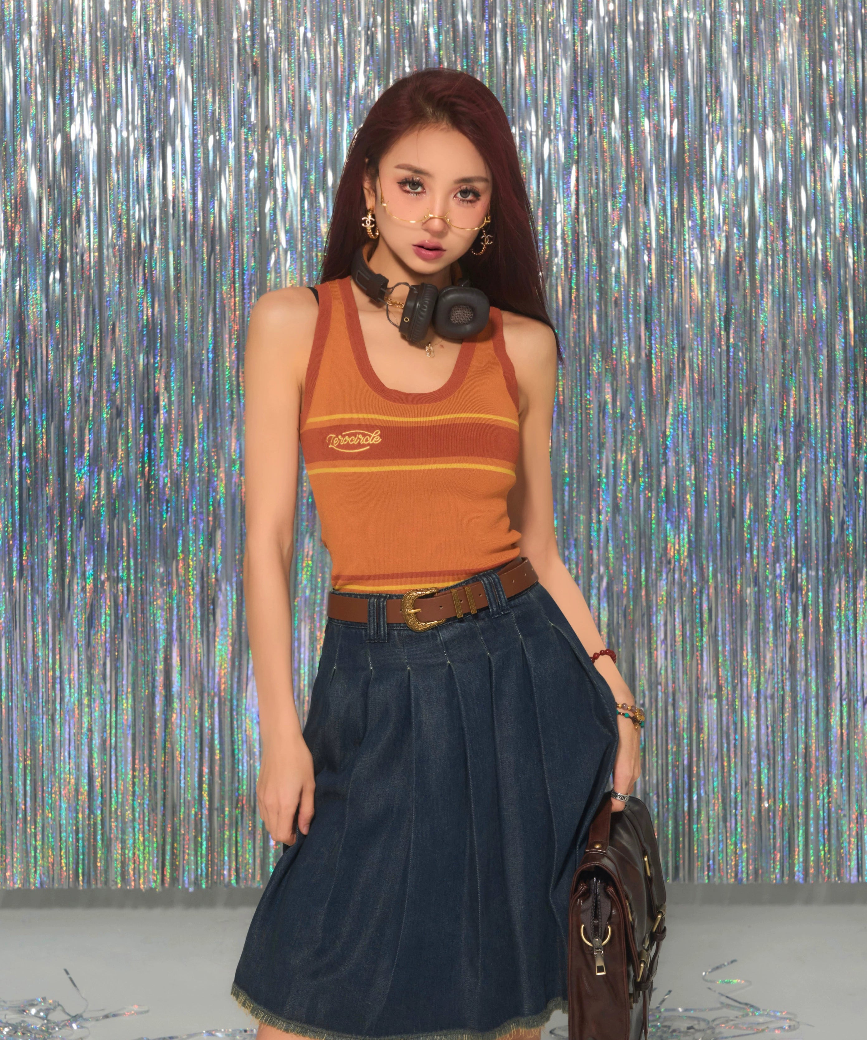 野生zerocircle 牛仔半身裙女夏高腰a字设计感显瘦辣妹百褶短裙子