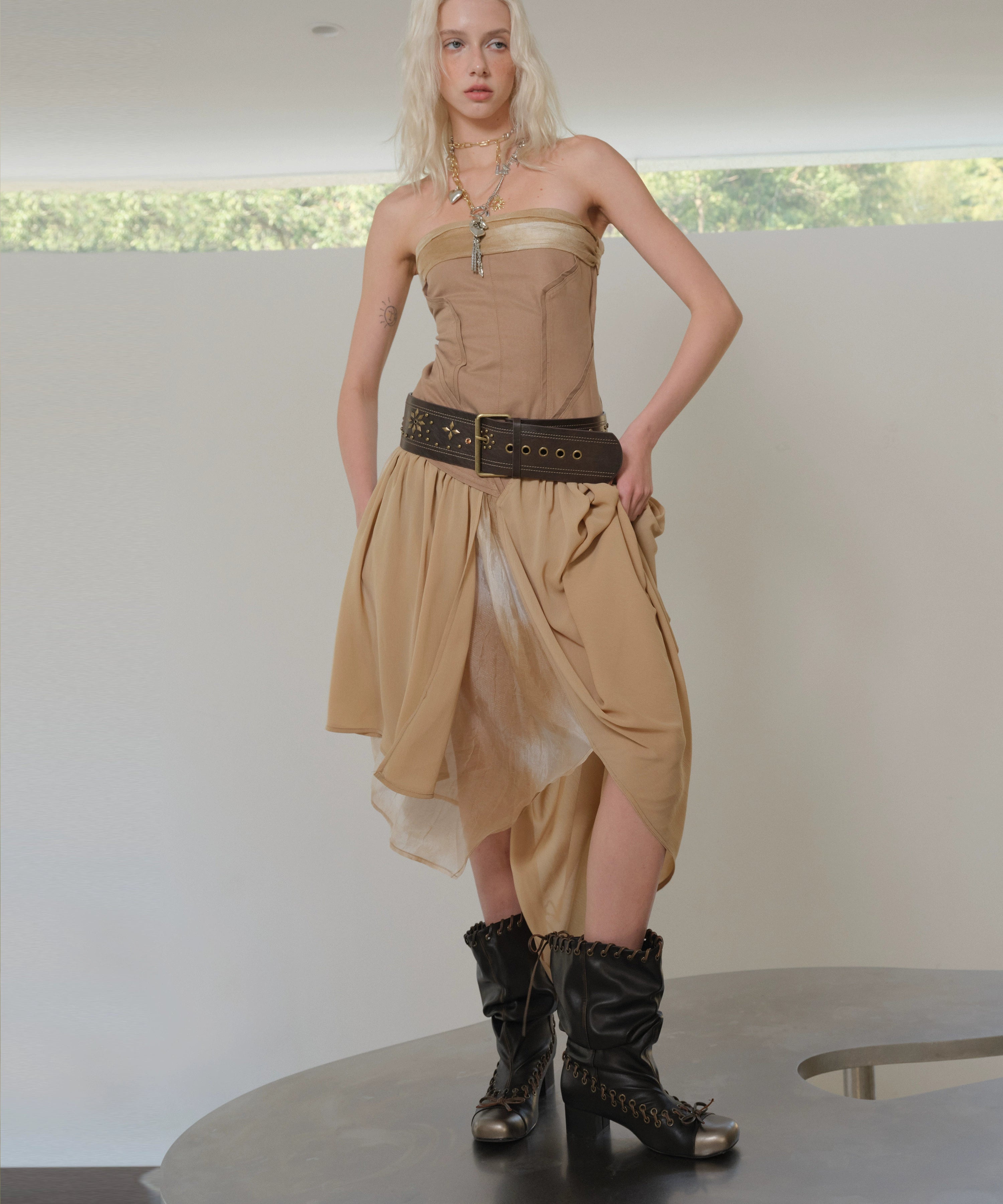 2th Desire朋克复古撞色小众设计感y2k辣妹铆钉钻石钉镶嵌宽腰带