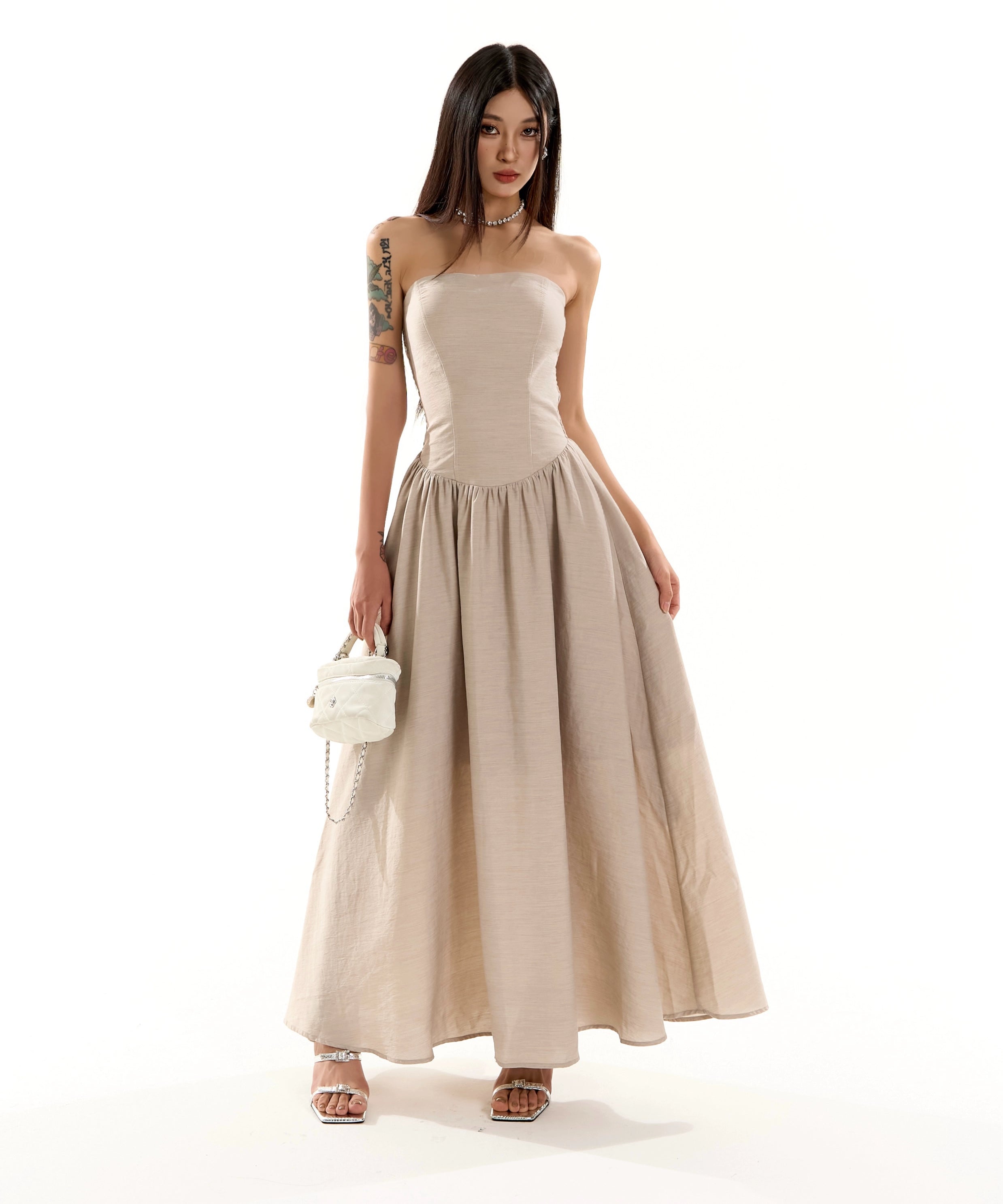 【5/20 20点 原创新品9折】野生zero“法式优雅”3色抹胸连衣裙