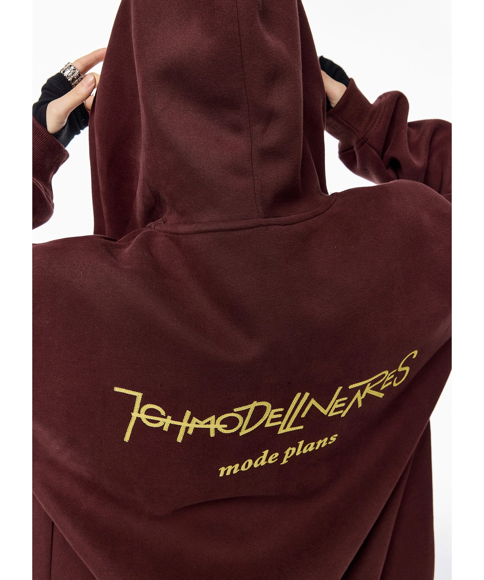 ICH MODE 美式复古刺绣连帽外套女秋冬宽松开衫卫衣休闲百搭上衣