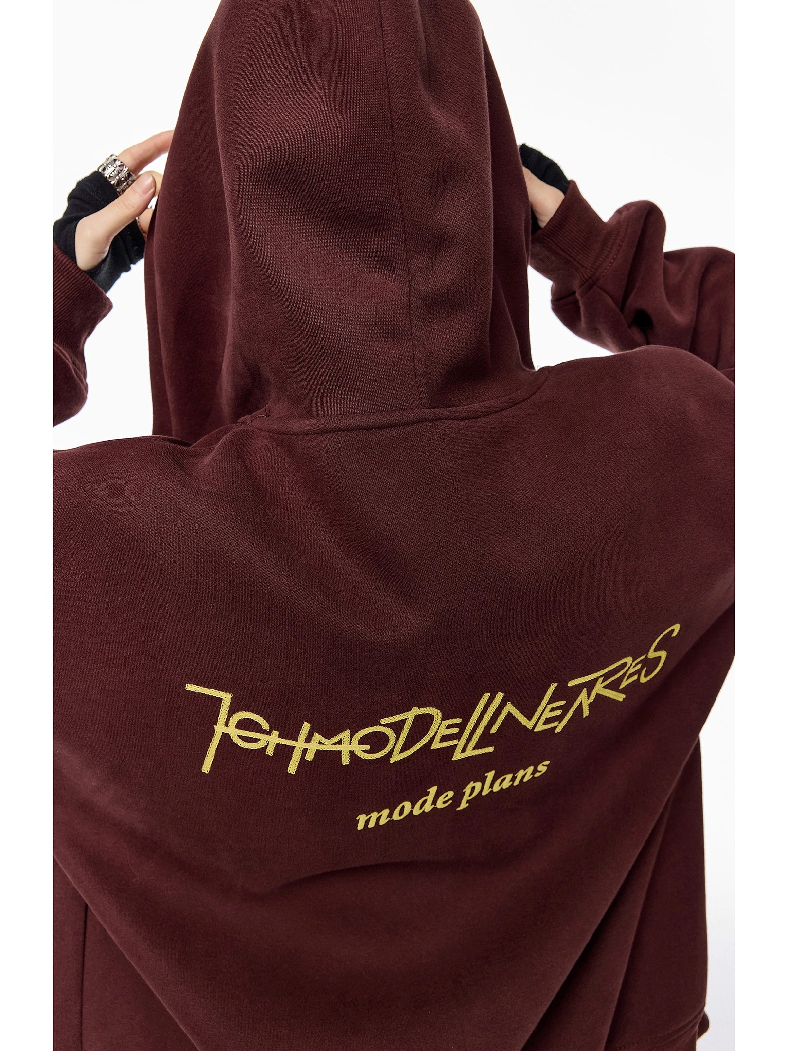 ICH MODE 美式复古刺绣连帽外套女秋冬宽松开衫卫衣休闲百搭上衣