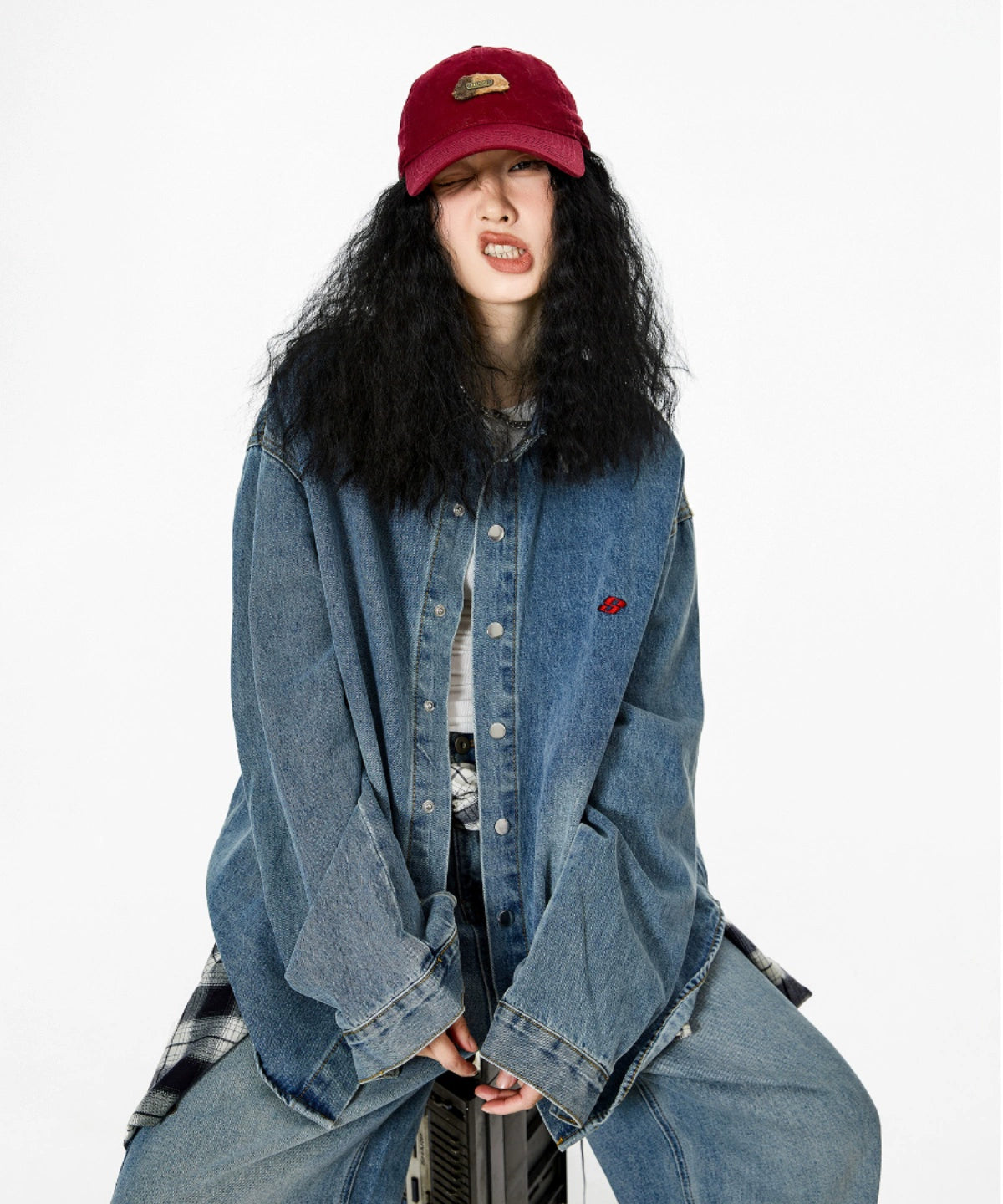 ICH MODE 美式复古牛仔衬衫女2025秋冬新款宽松衬衣外套长袖上衣