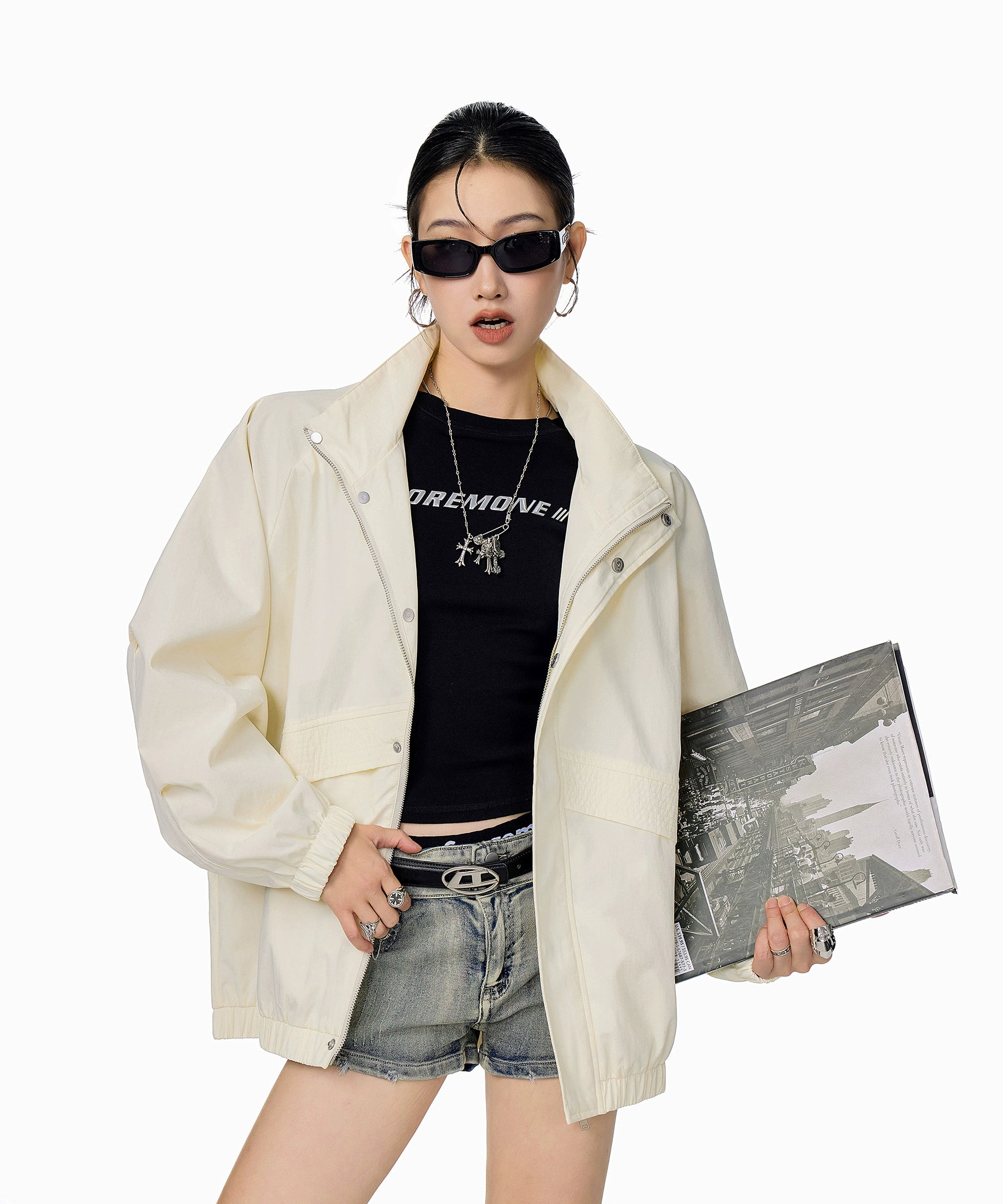 ICH MODE 美式复古工装外套女秋冬季飞行员夹克宽松上衣2025新款