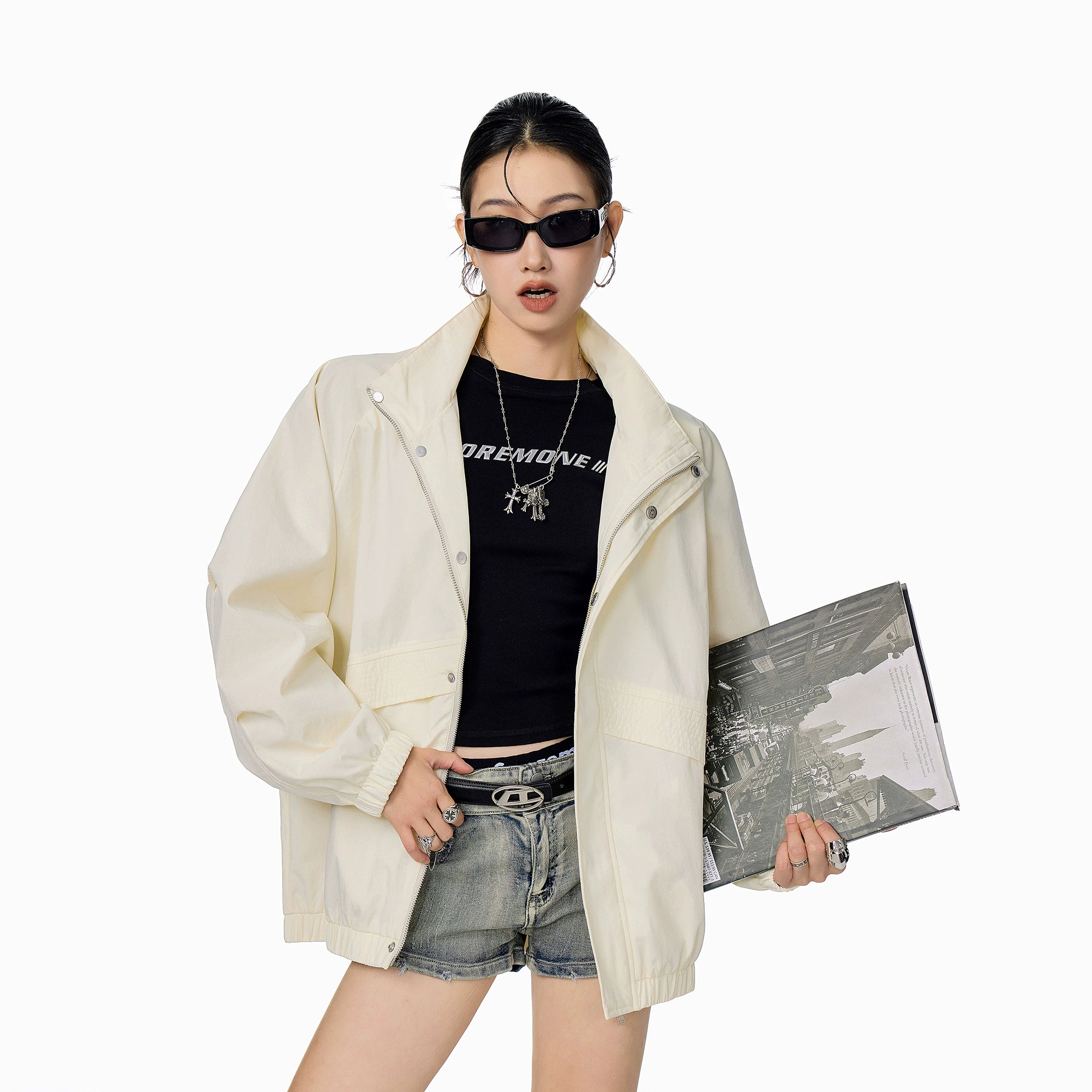 ICH MODE 美式复古工装外套女秋冬季飞行员夹克宽松上衣2025新款