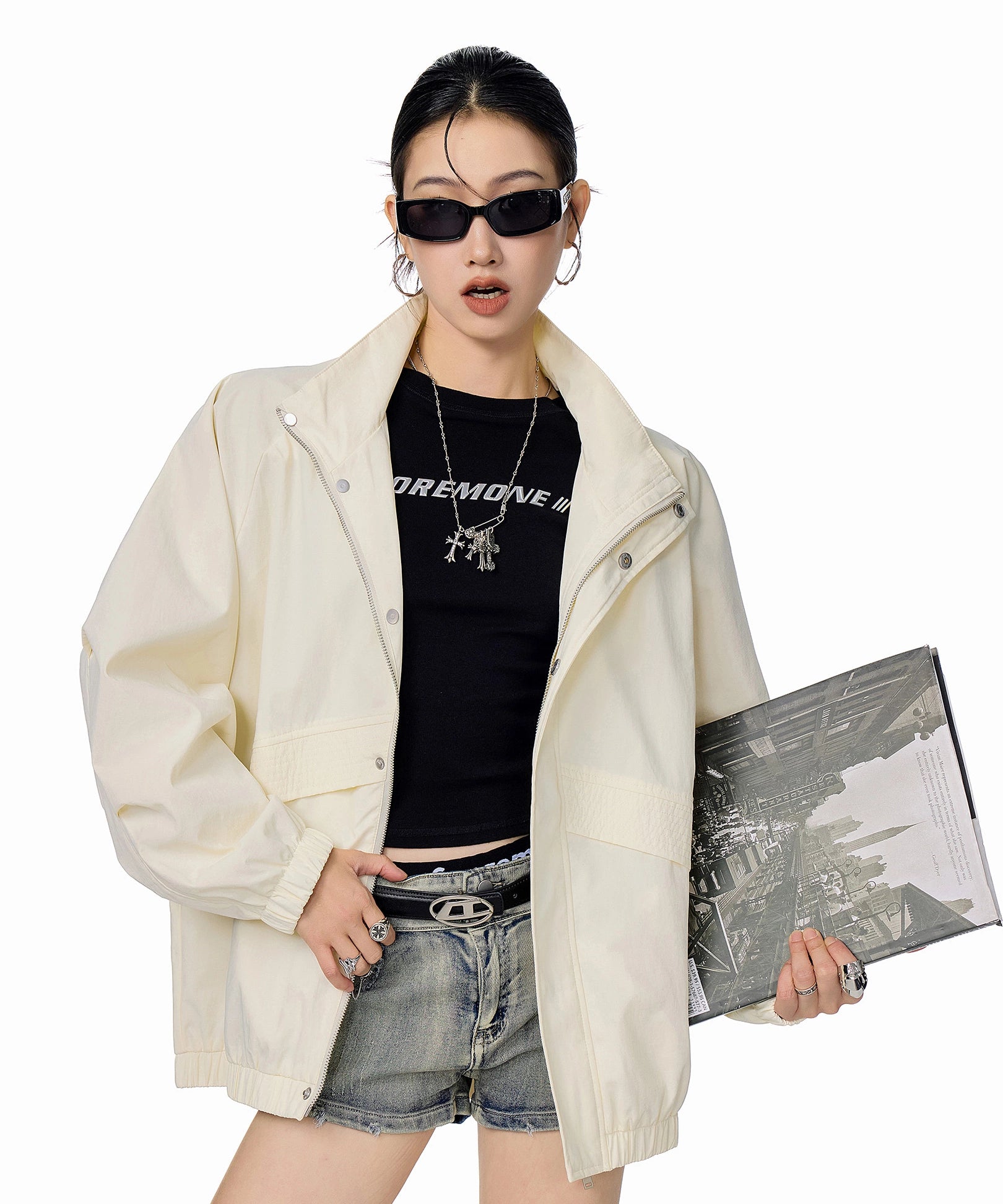 ICH MODE 美式复古工装外套女秋冬季飞行员夹克宽松上衣2025新款