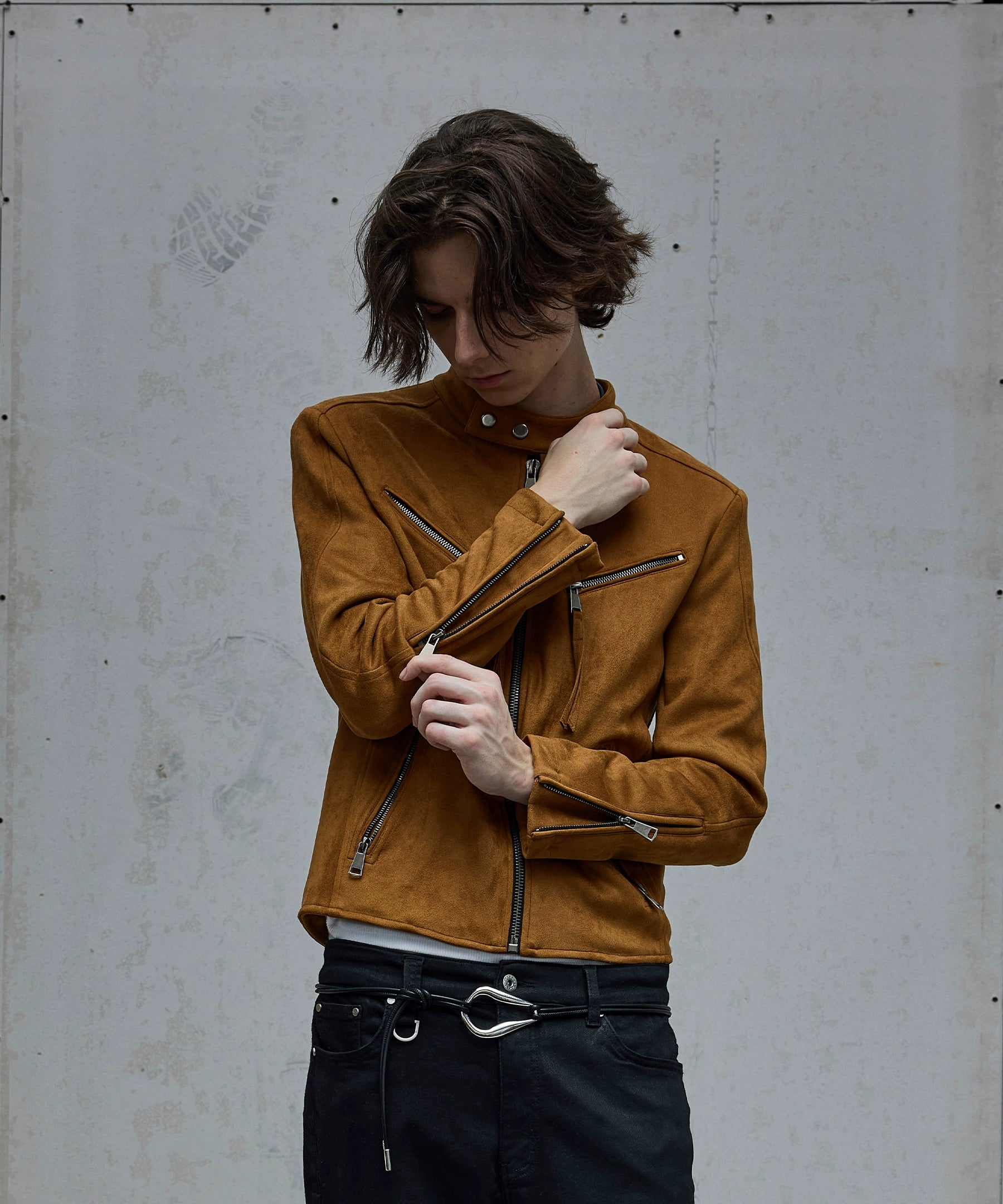 棉羊绒麂皮手感立领夹克修饰肩型合身外套Nico同款TERRAINCOGNITA