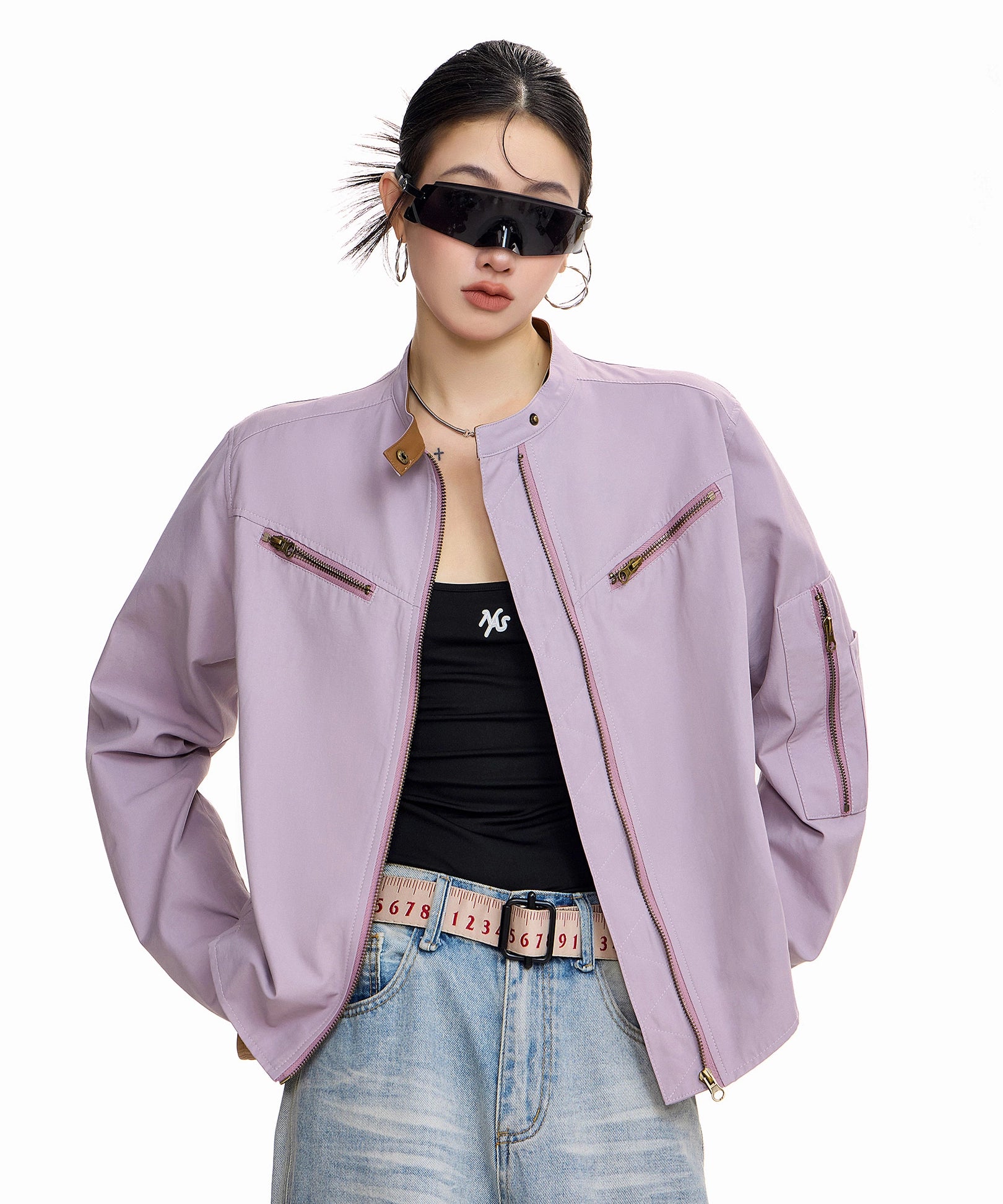 ICH MODE 美式复古工装短外套女2025新款秋冬巴恩风夹克立领上衣