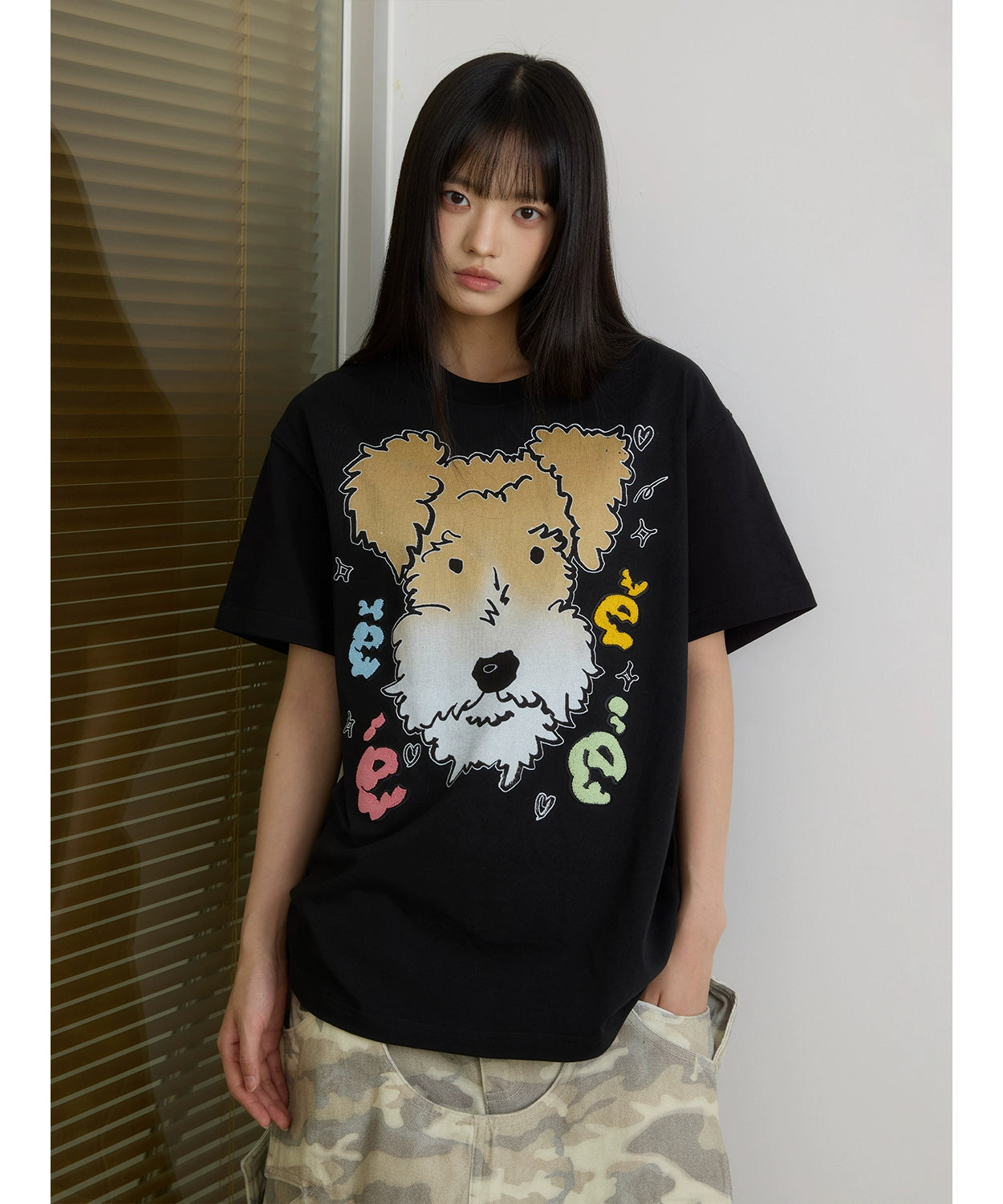 “白雪”｜eeee创意刚毛猎狐梗狗狗短袖宽松彩色字母牙刷绣T恤夏