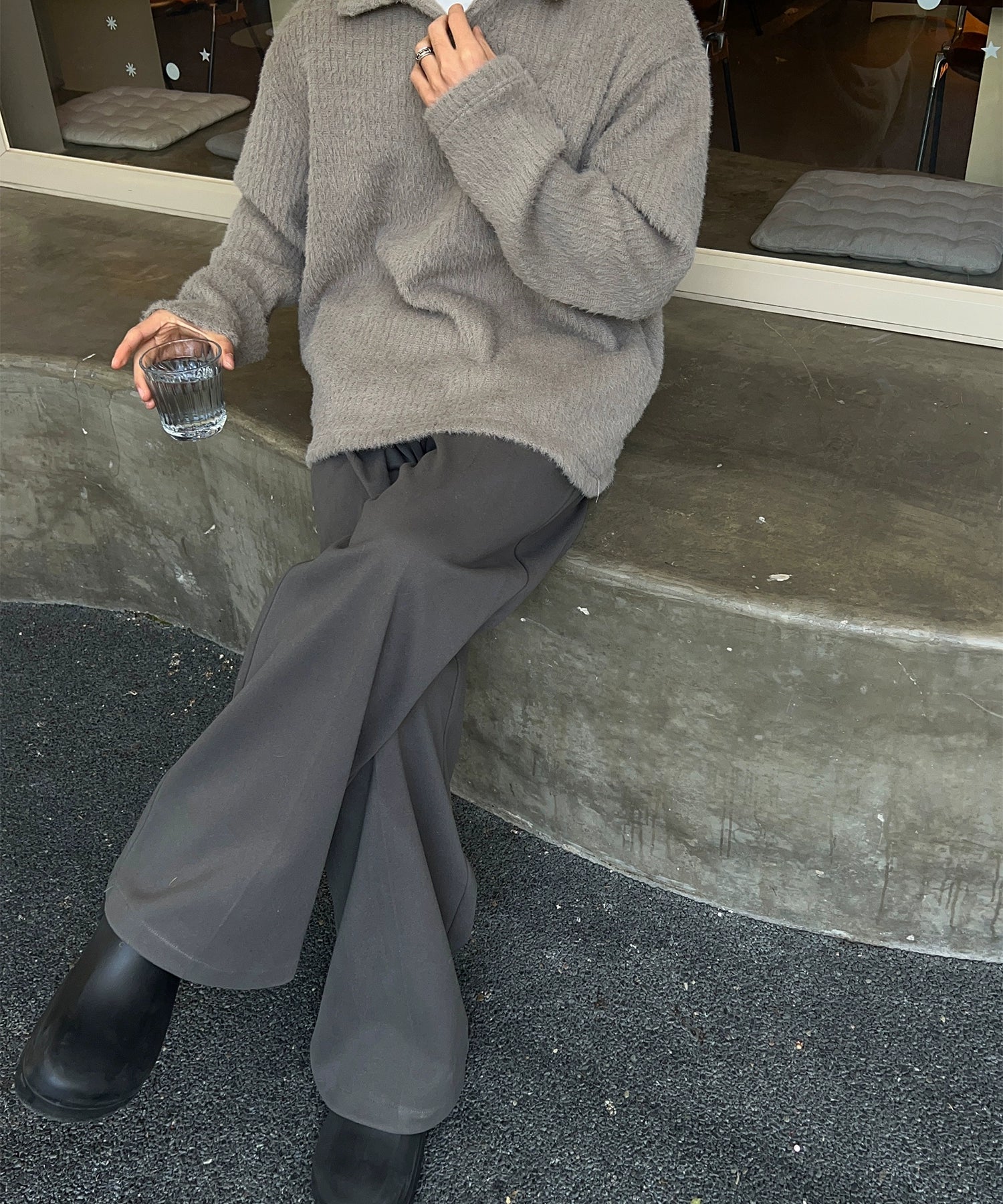 潮WOO专属TERRAINCOGNITA宽松绒感毛呢西裤百搭垂感长裤阔腿裤男