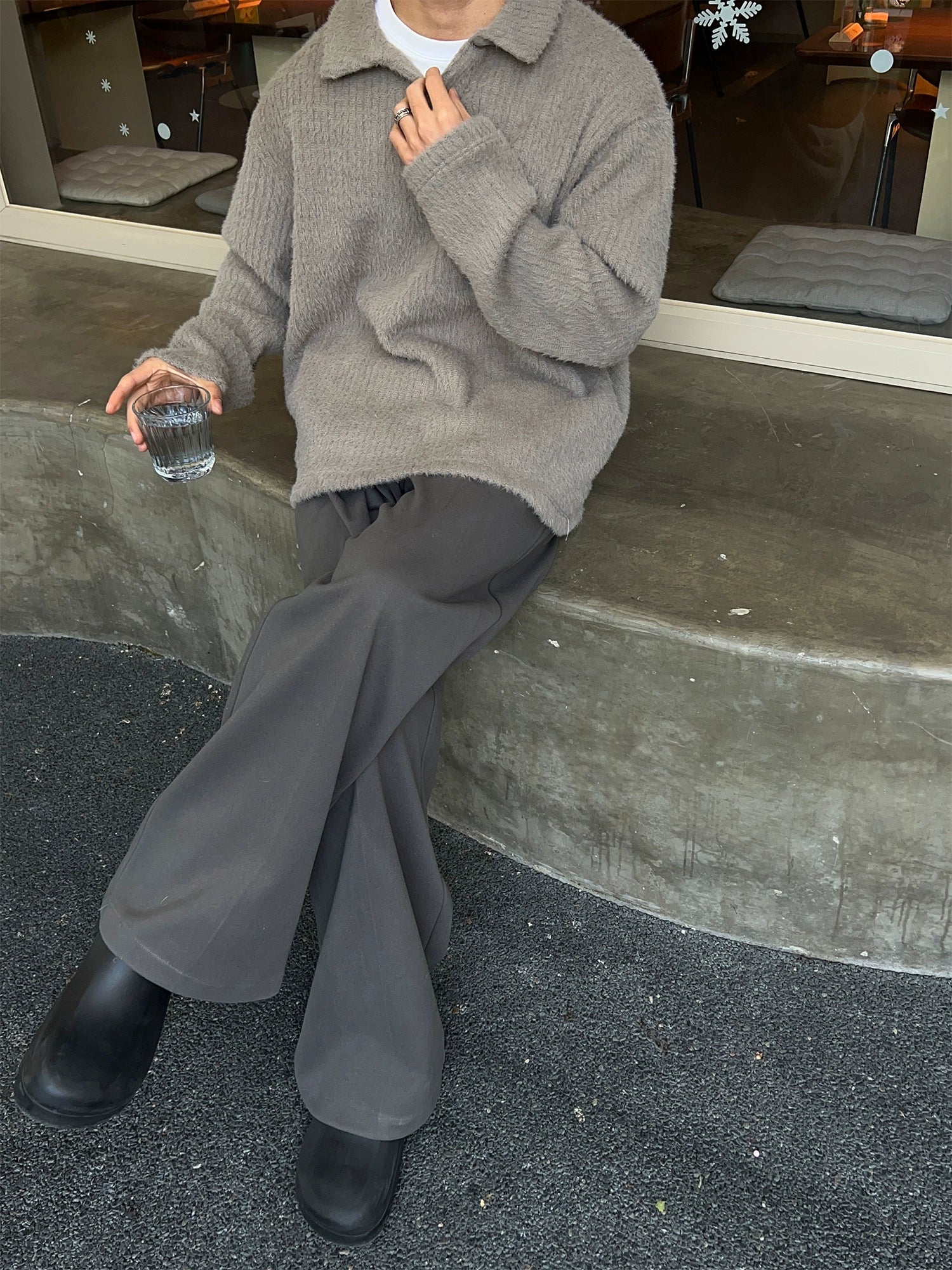 潮WOO专属TERRAINCOGNITA宽松绒感毛呢西裤百搭垂感长裤阔腿裤男