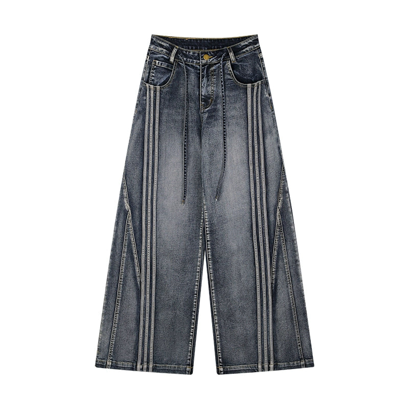 野生zerocircle复古水洗直筒牛仔裤女春季设计感显瘦宽松阔腿裤子