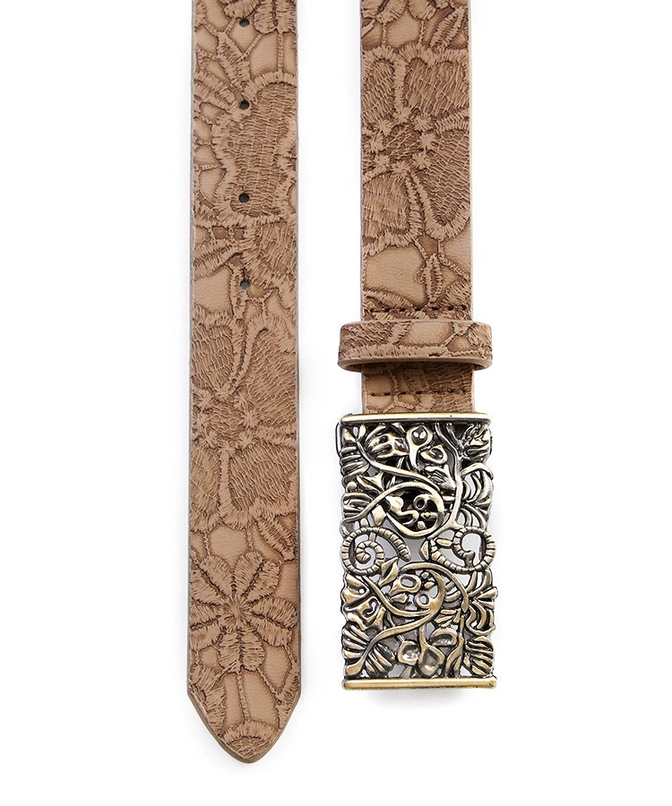 野生zerocircle复古棕色皮带女免打孔高级设计感小众装饰细腰裤带