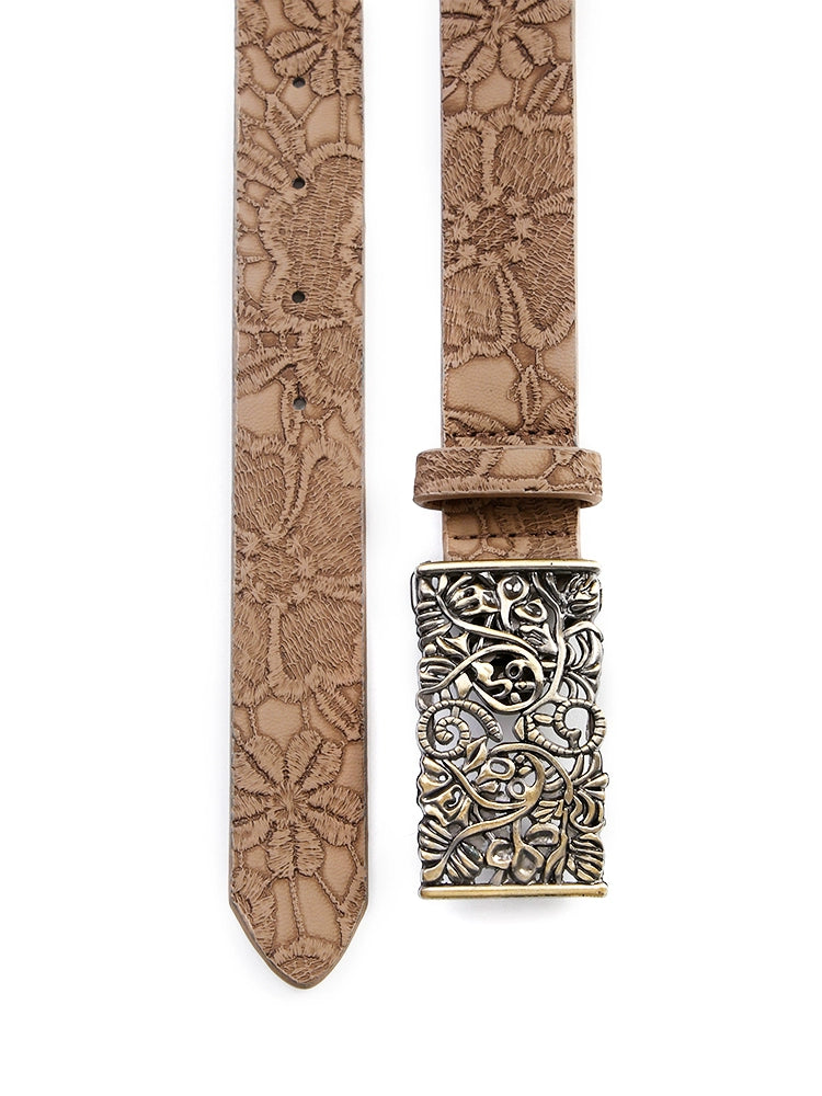 野生zerocircle复古棕色皮带女免打孔高级设计感小众装饰细腰裤带