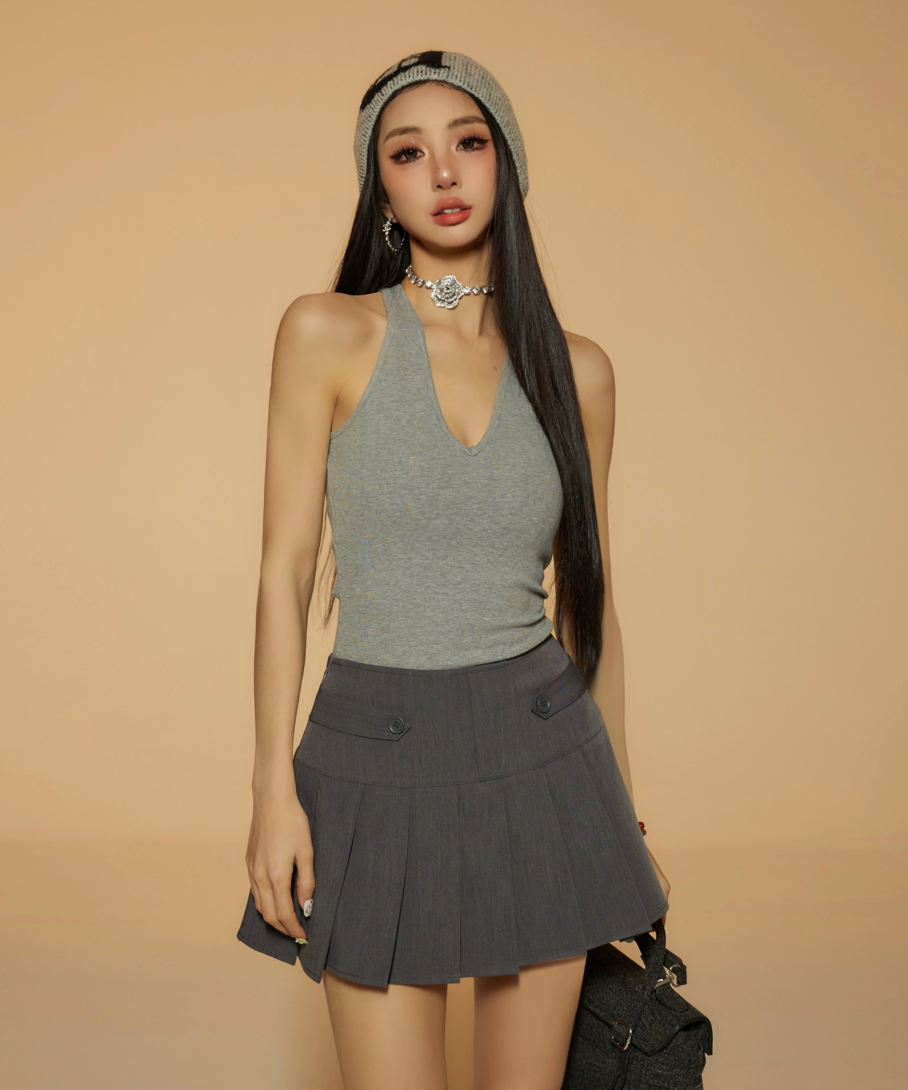 野生zero黑灰白色内搭针织v领背心女夏季外穿修身辣妹无袖上衣