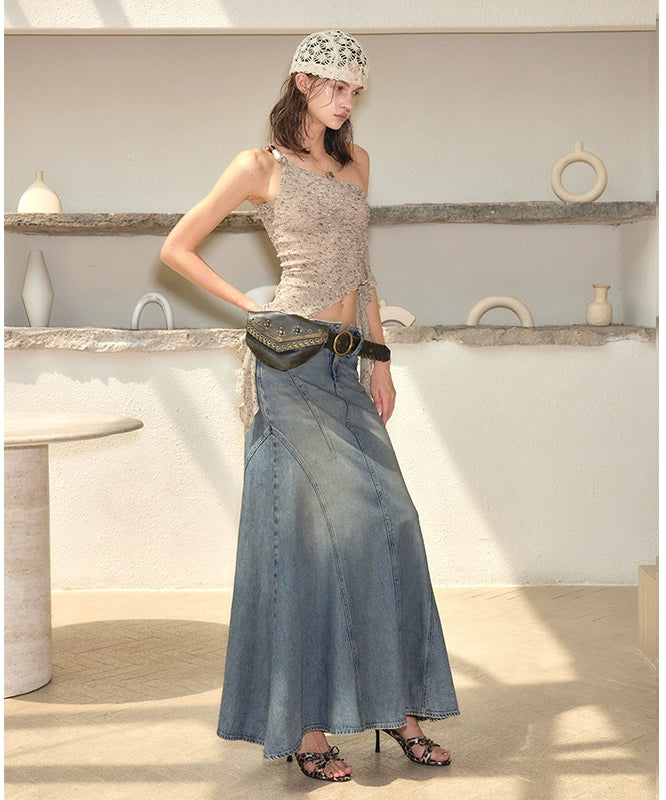 2th Desire串珠拼接打底挂脖背心吊带夏季外穿辣妹露肩短款上衣女