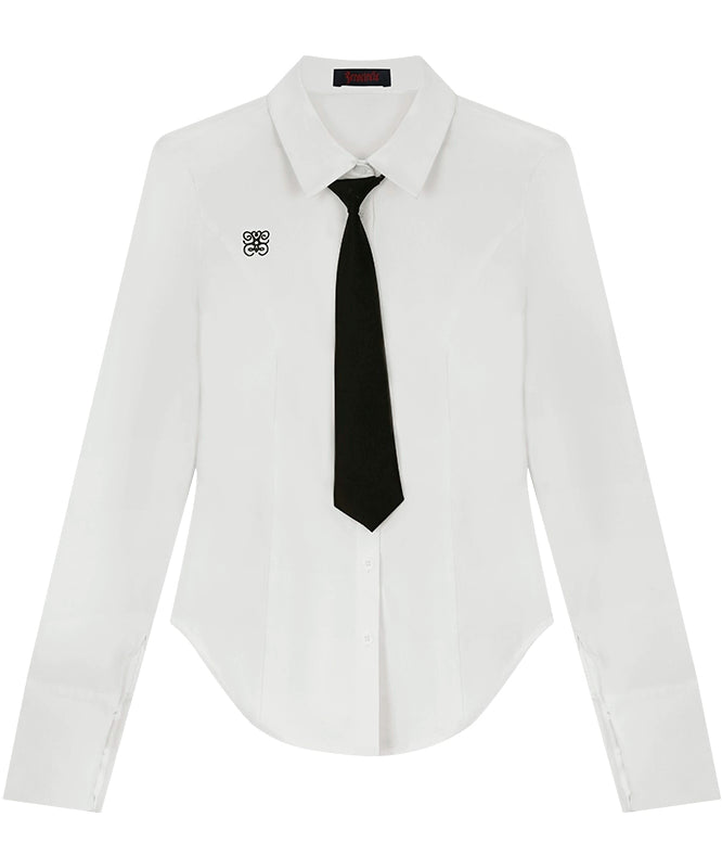 野生zero白蓝色长袖衬衫女秋学院风辣妹小众修身收腰显瘦正肩上衣