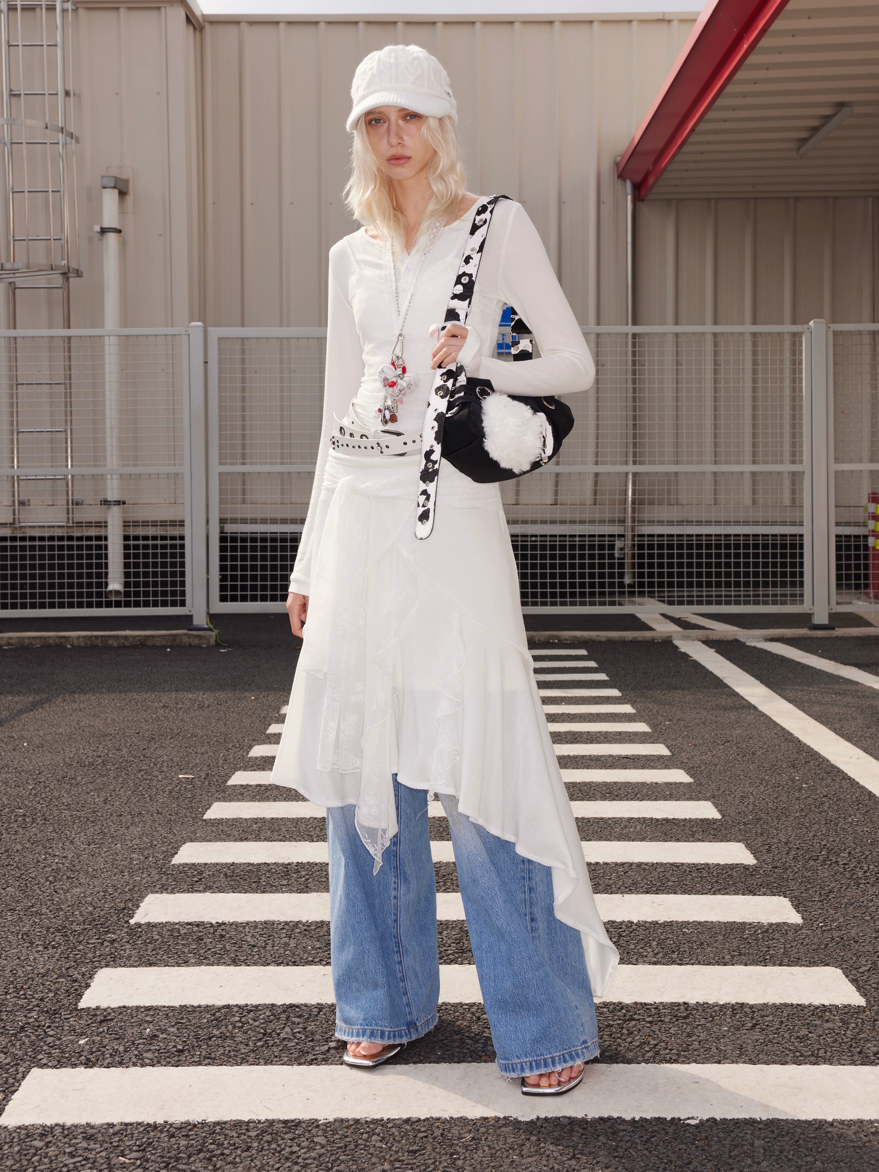 2th Desire莱赛尔蕾丝撞色拼接真两件羊毛针织长袖打底内搭上衣女