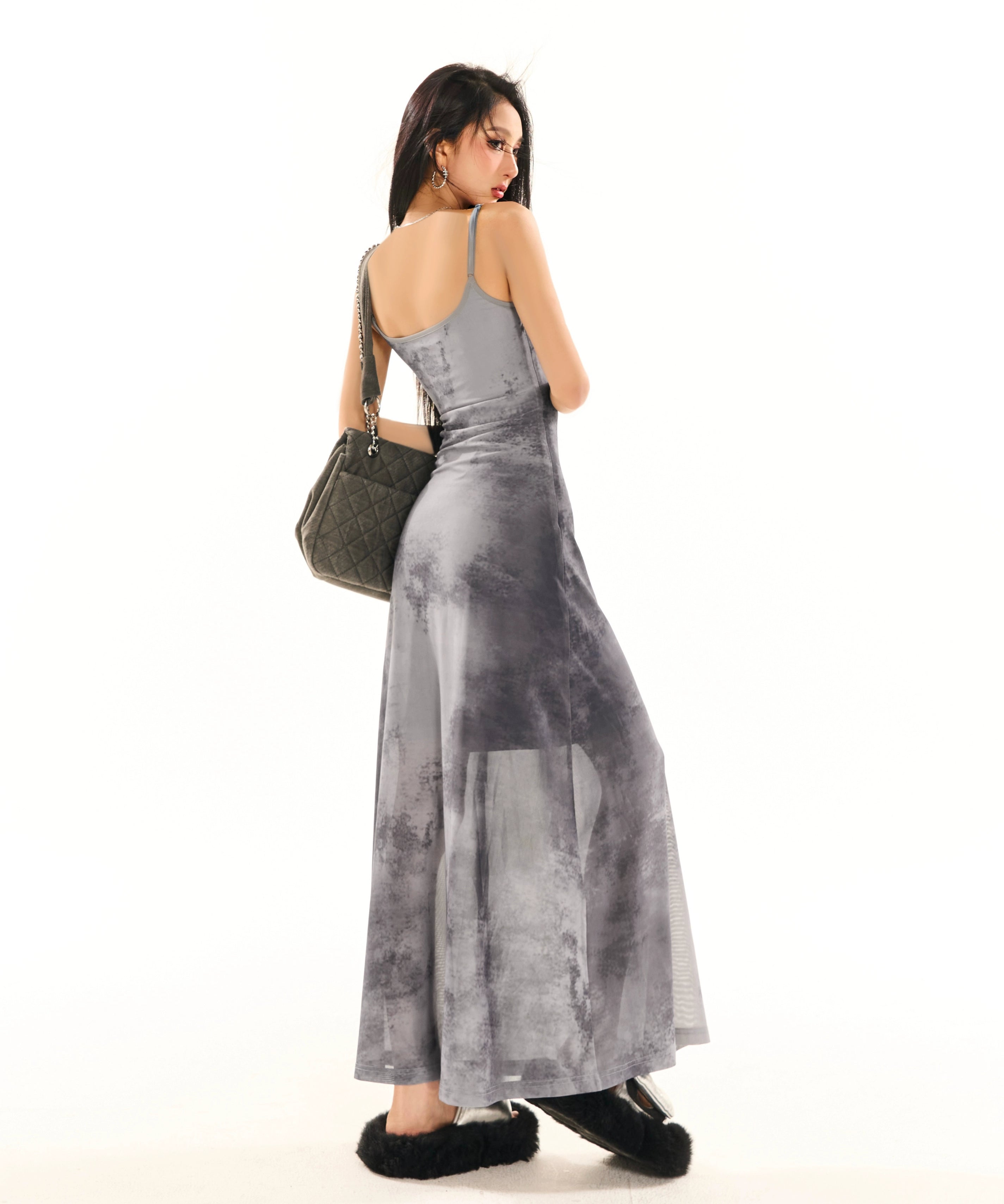 野生zerocircle扎染印花吊带连衣裙女夏季辣妹小众修身显瘦长裙子